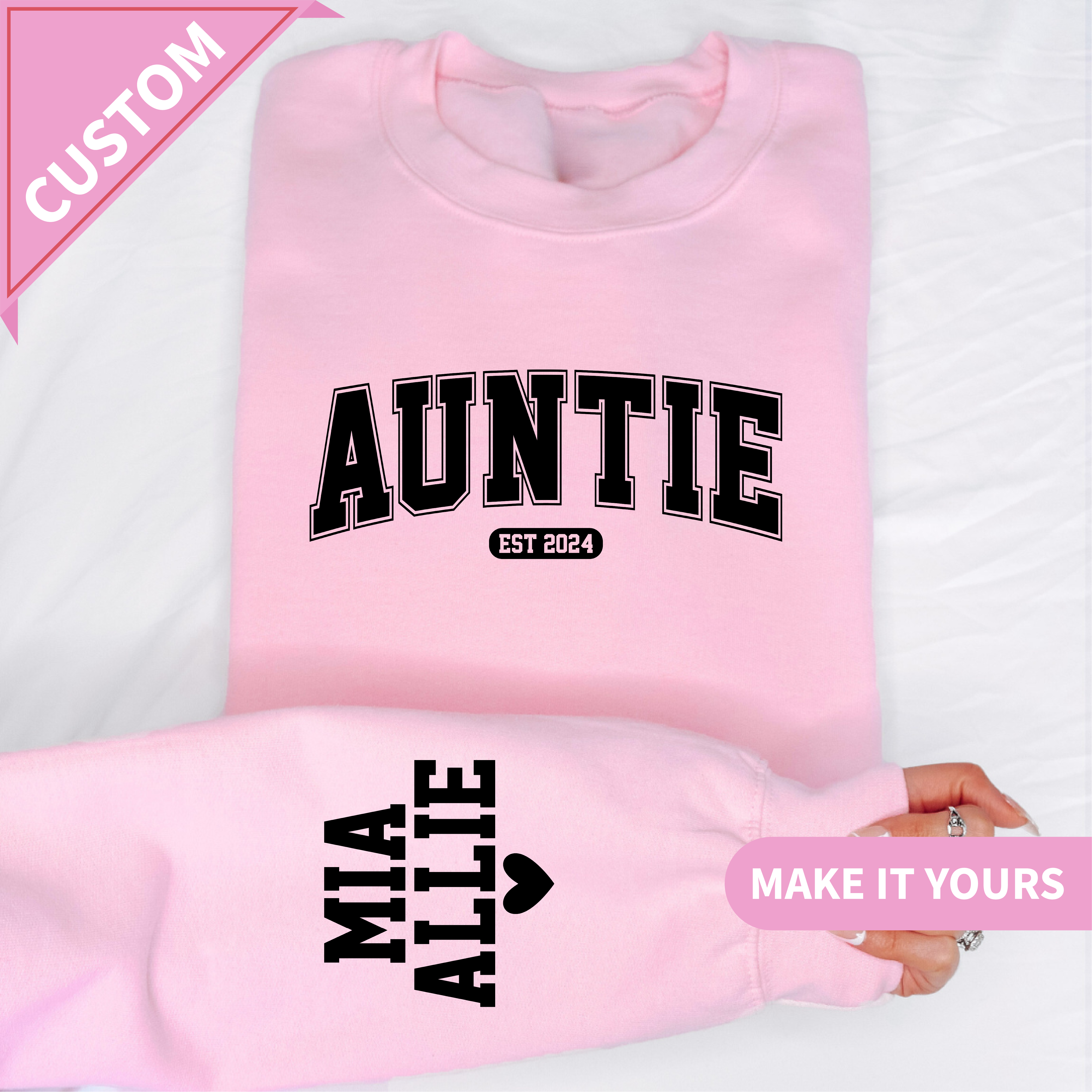 Custom Auntie With Kids Names Sweatshirt
