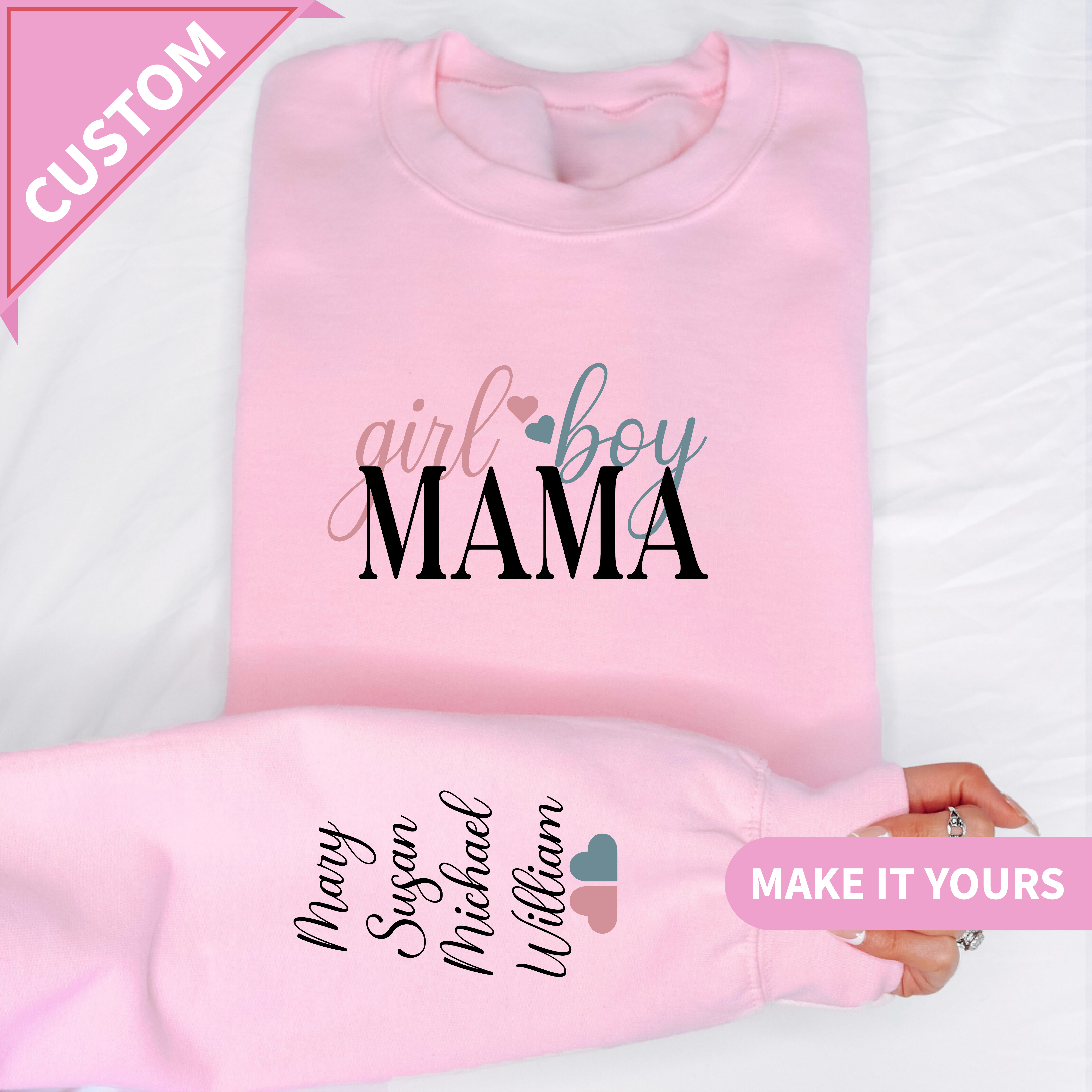 Custom Girl & Boy Mama With Kids Gift Sweatshirt