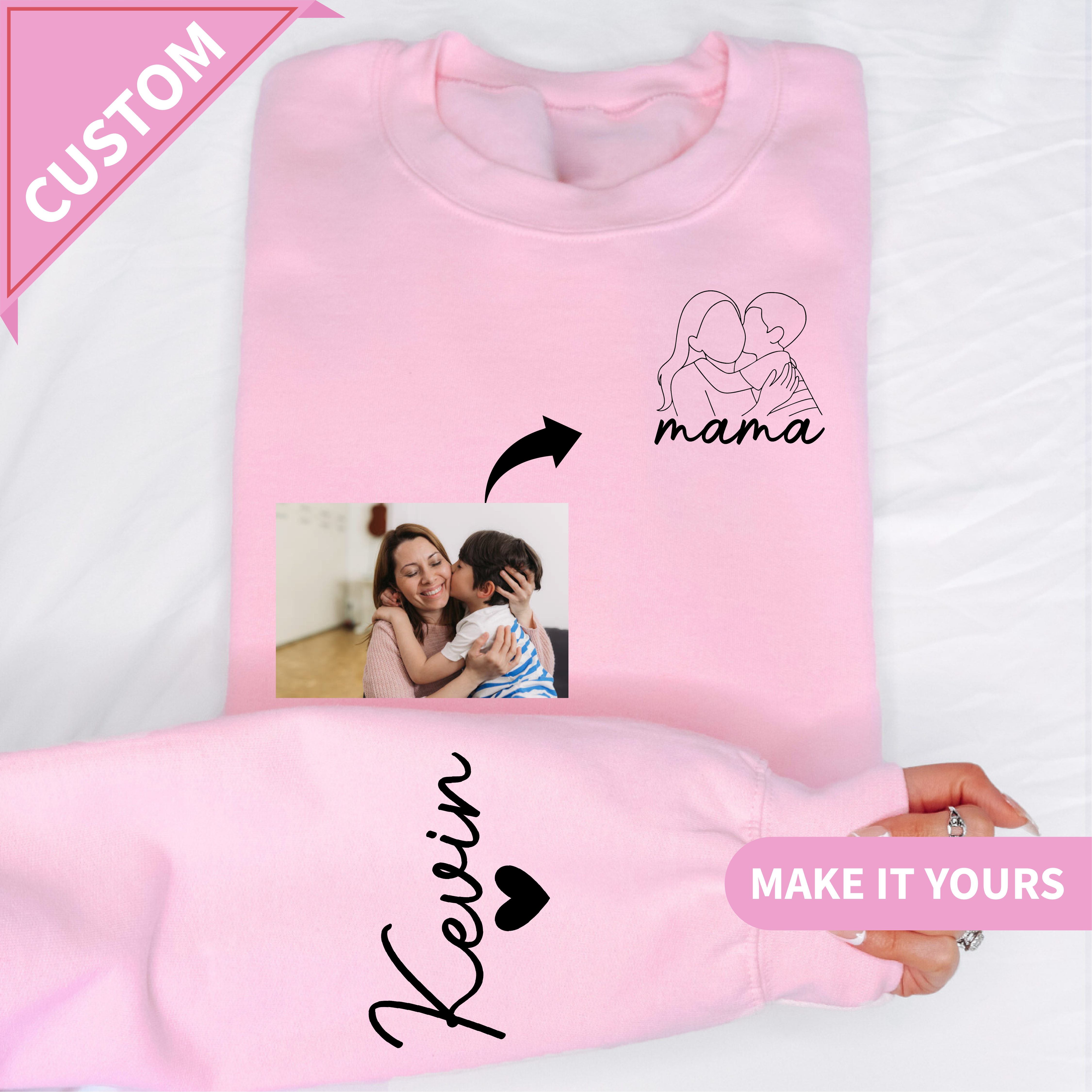 Custom Mom & Child Heartfelt Hug Sweatshirt