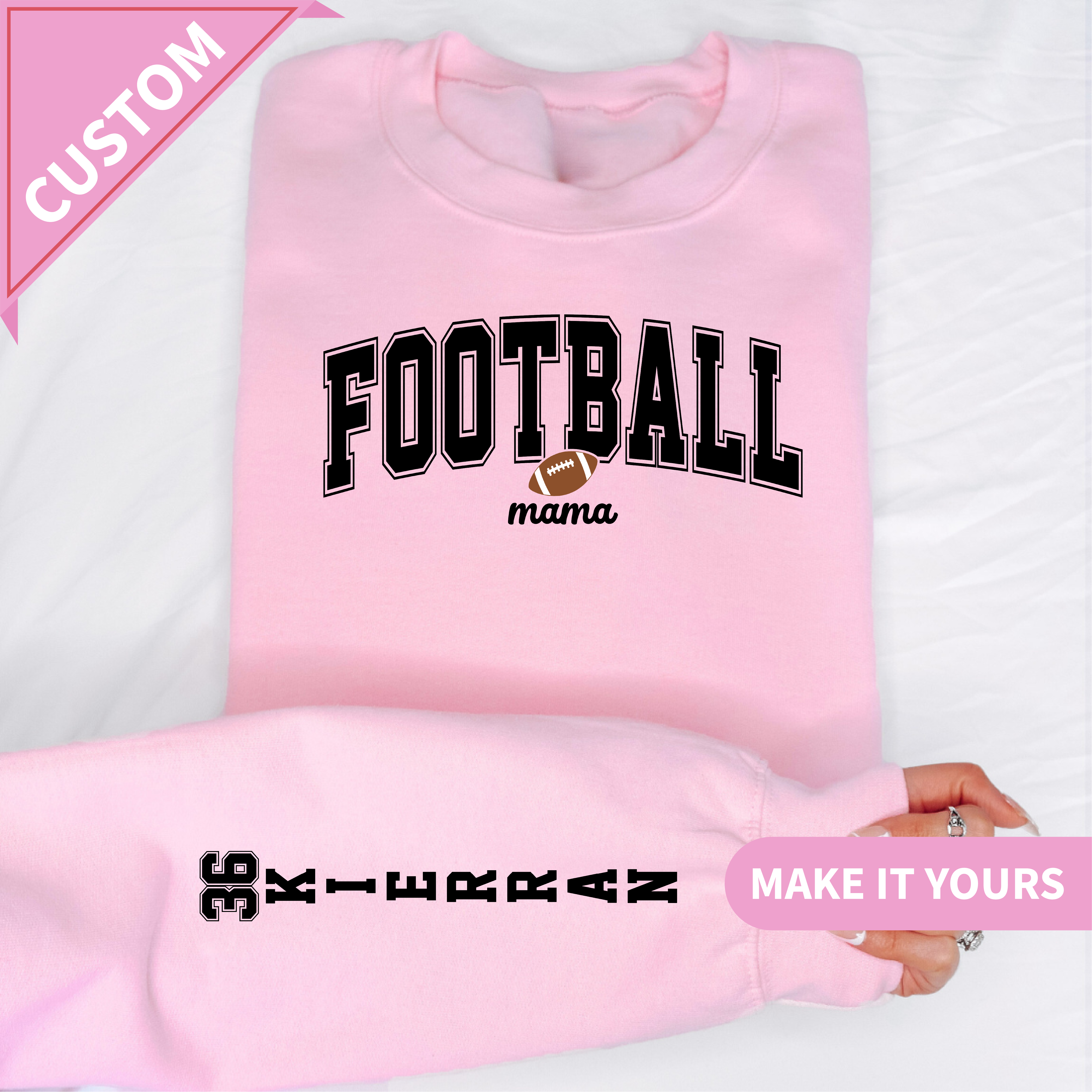 Custom Football Mama Name & Number Game Day Pullover Sweatshirt