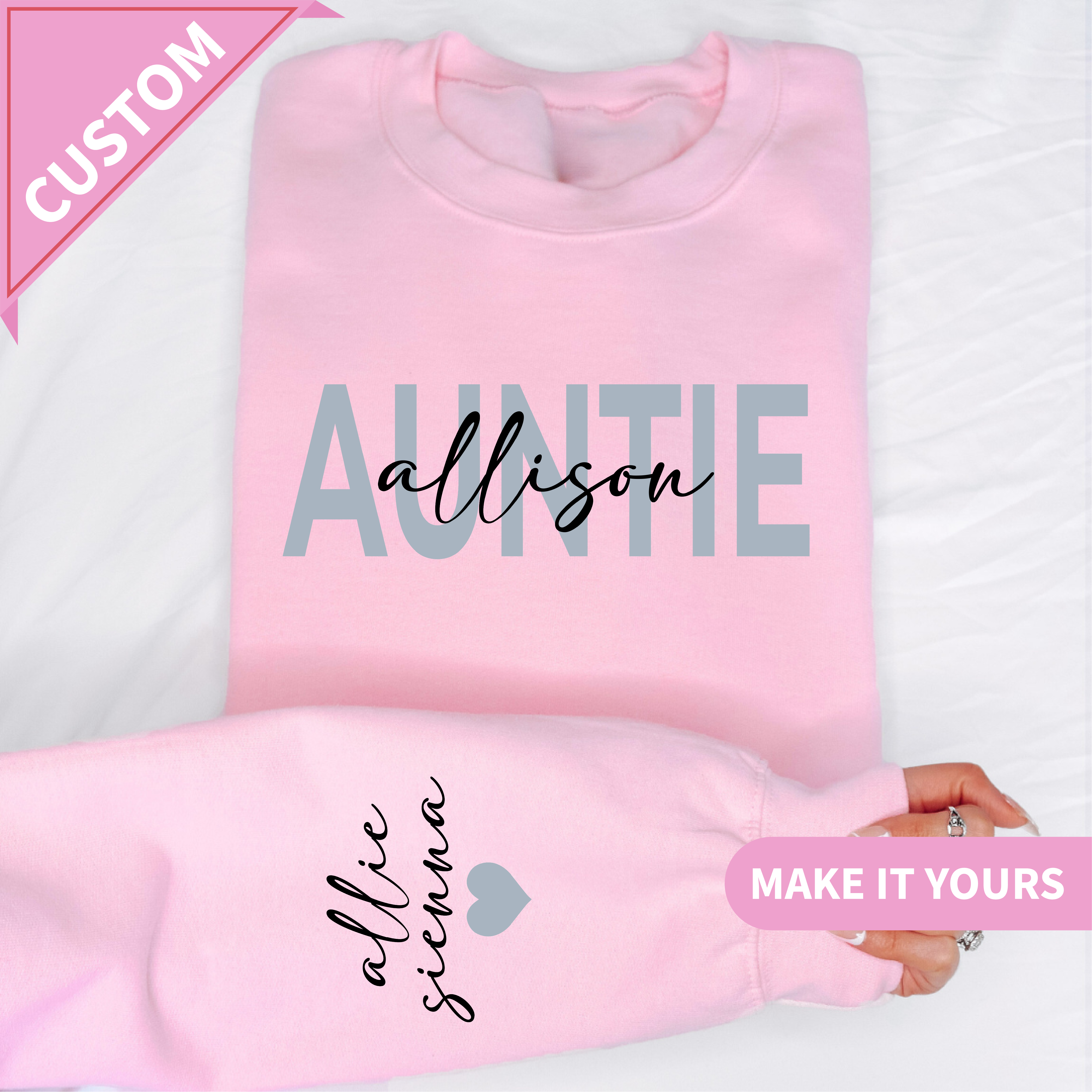 Custom Auntie With Kids Names Gift Sweatshirt