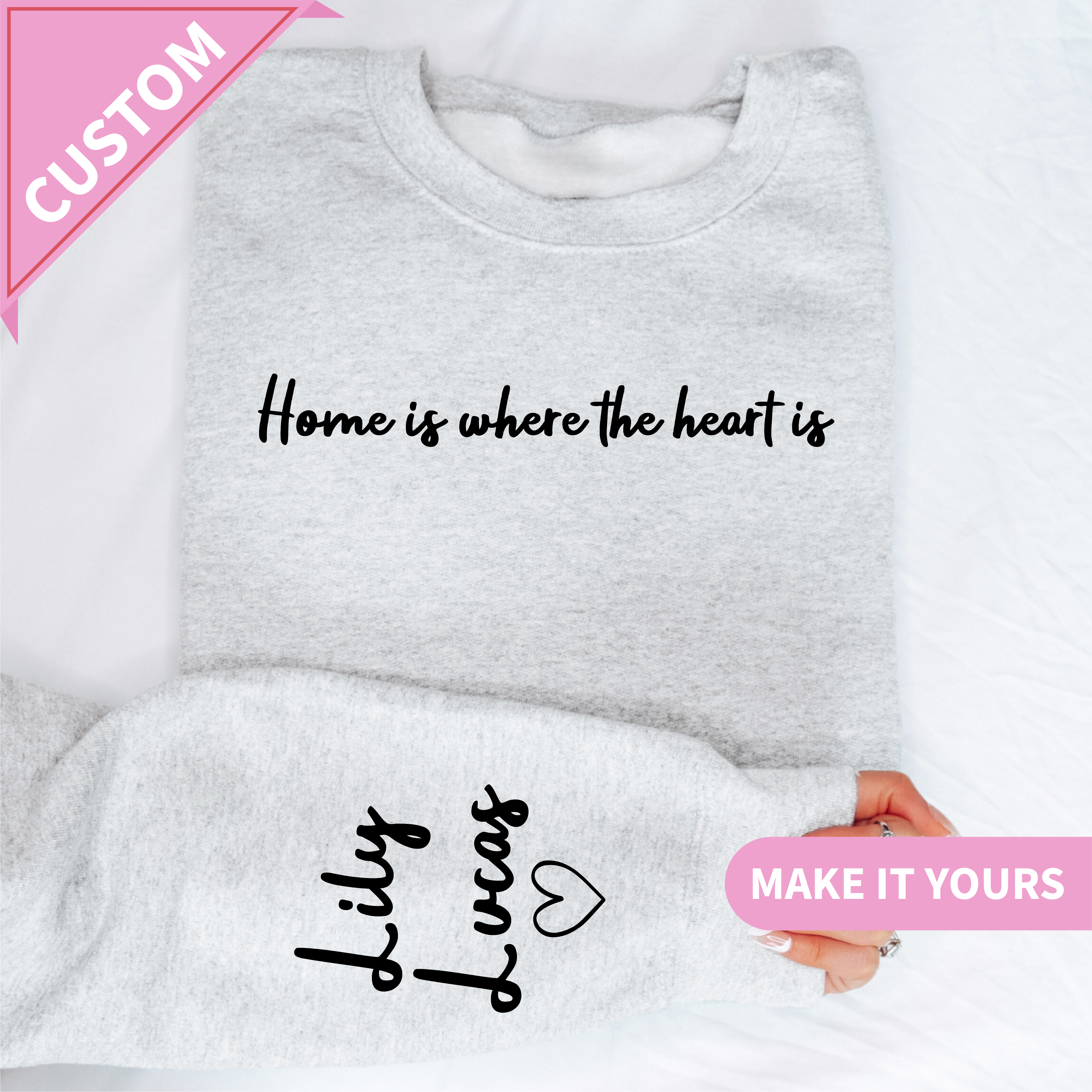 Custom Heart Text Name Print Sweatshirt