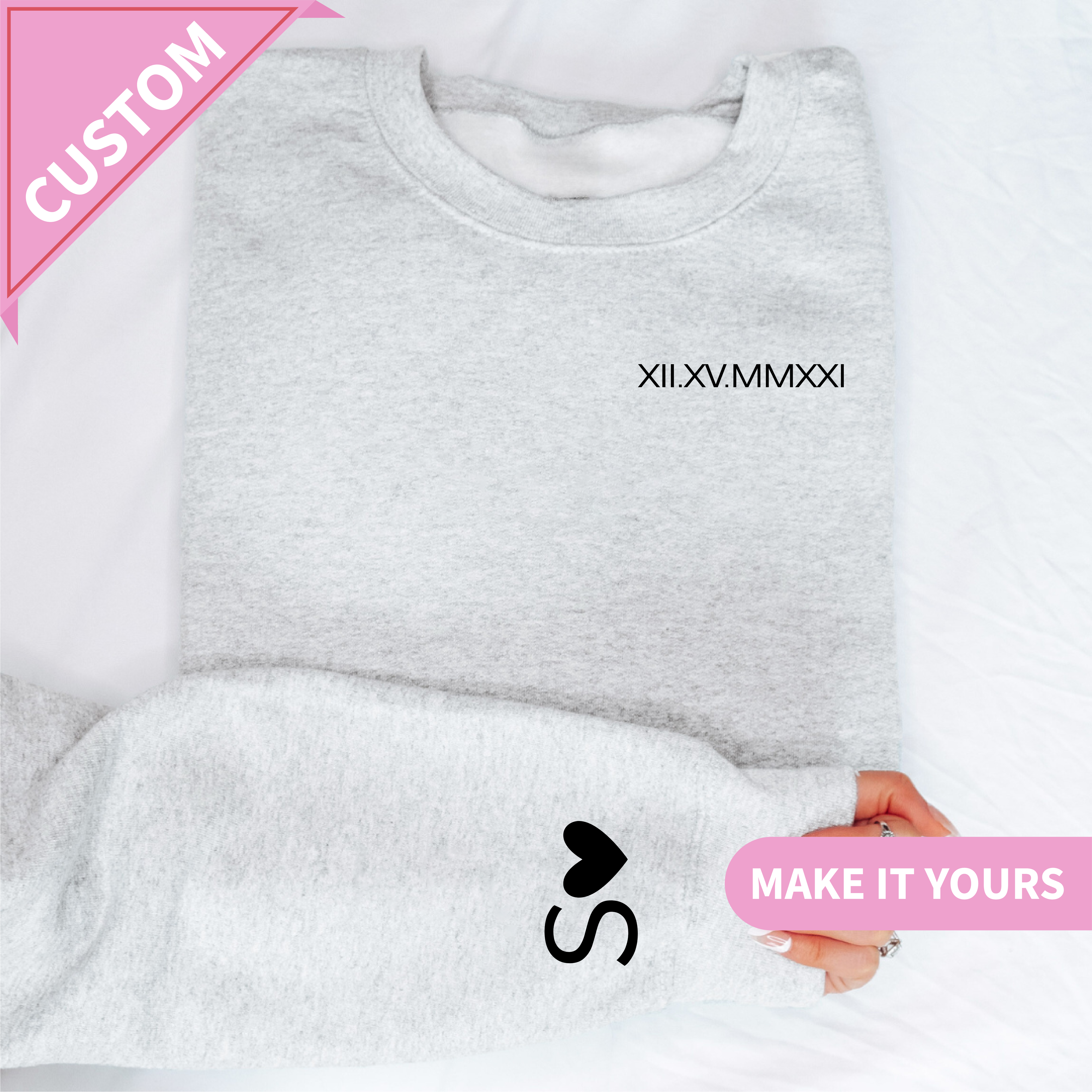 Personalized Embroidered Roman Numeral Sweatshirt For Couple