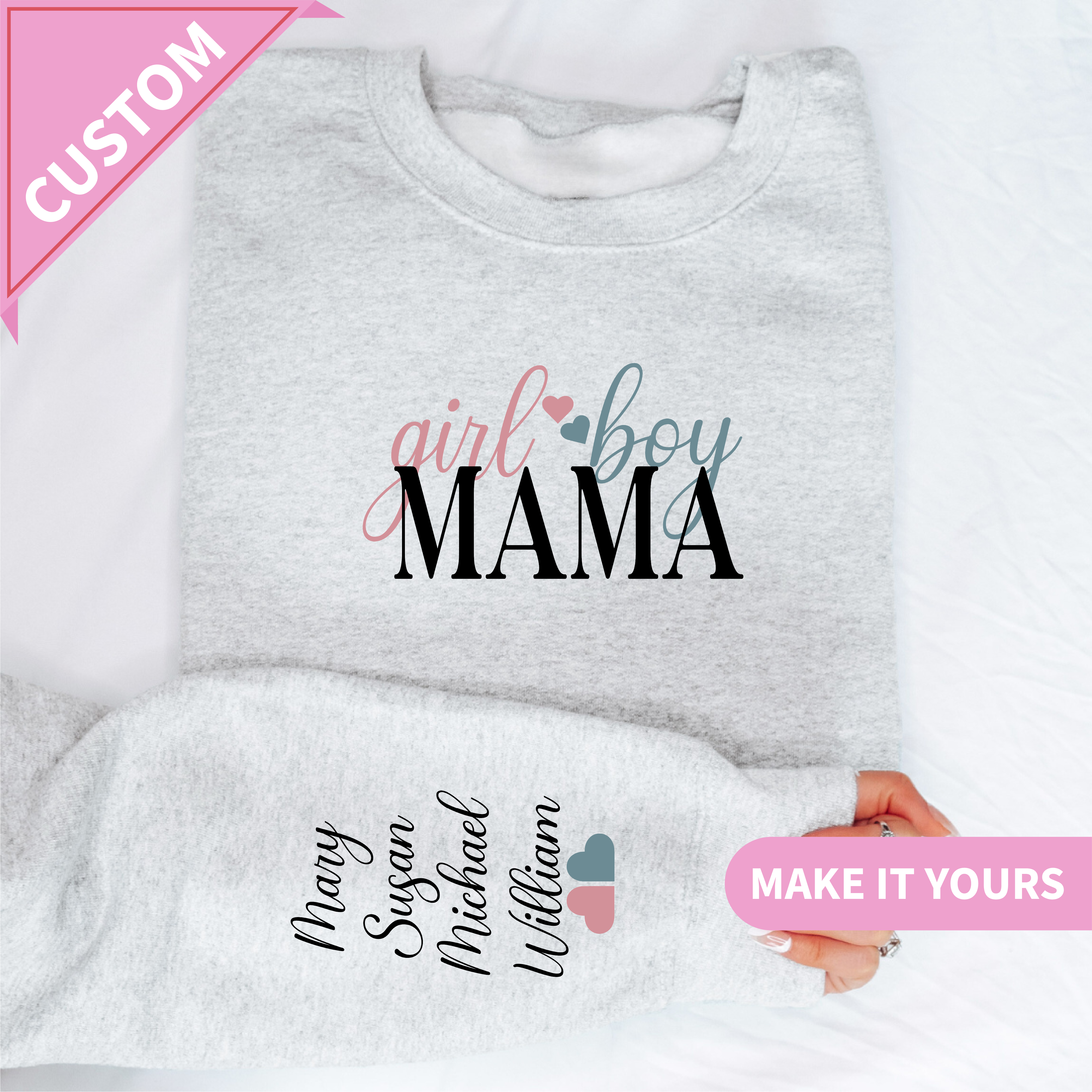 Custom Girl & Boy Mama With Kids Gift Sweatshirt
