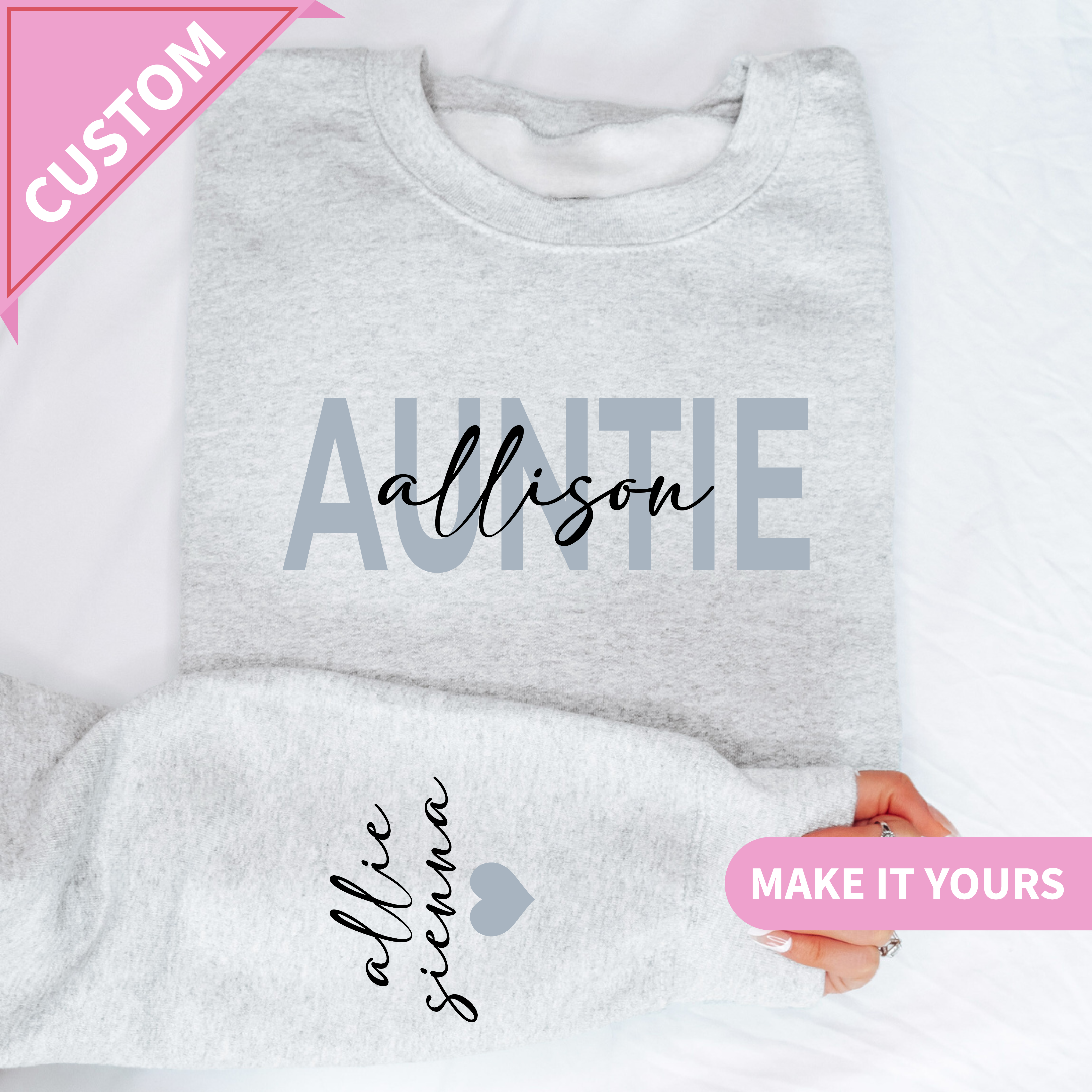 Custom Auntie With Kids Names Gift Sweatshirt