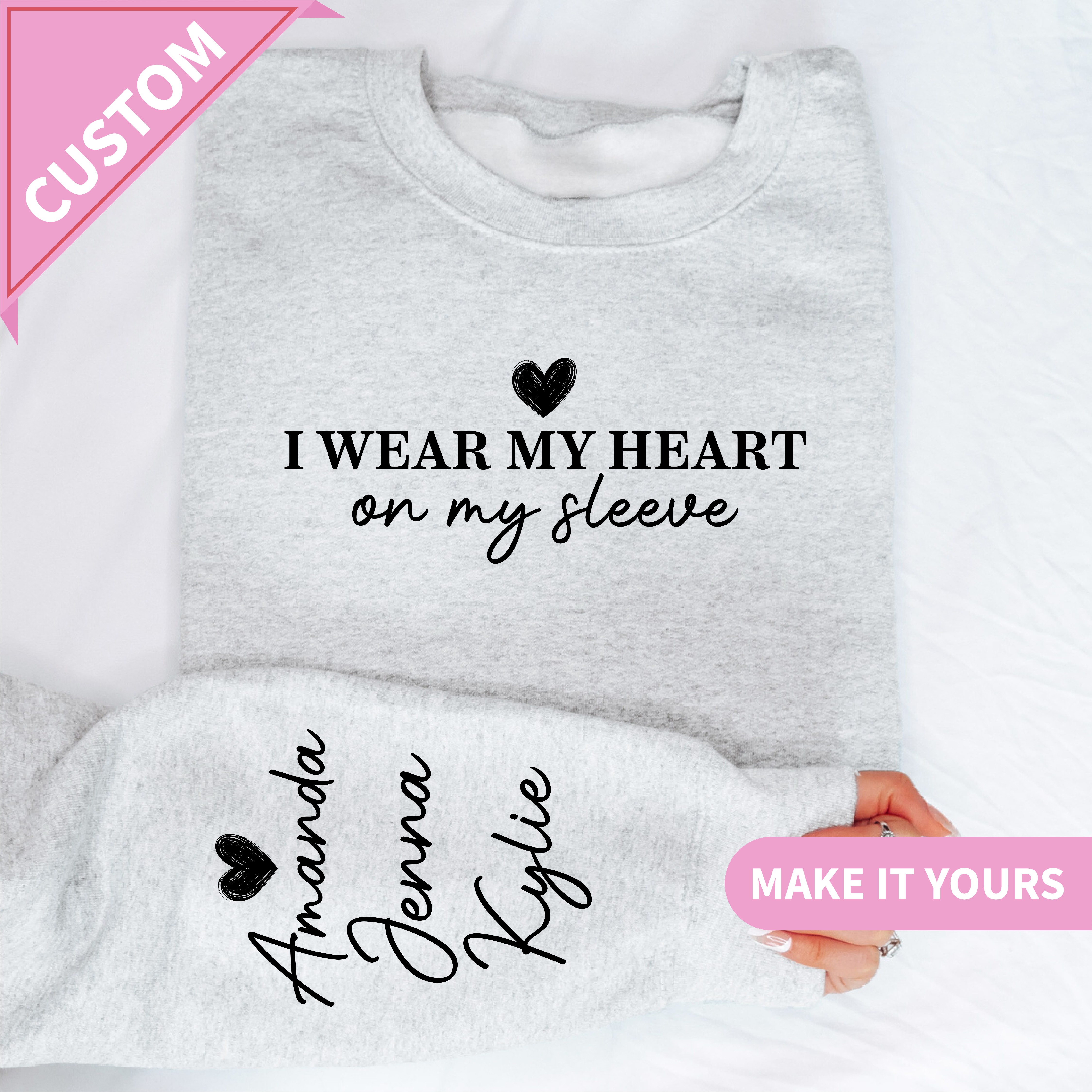 Custom Heart On Sleeve Sweatshirt