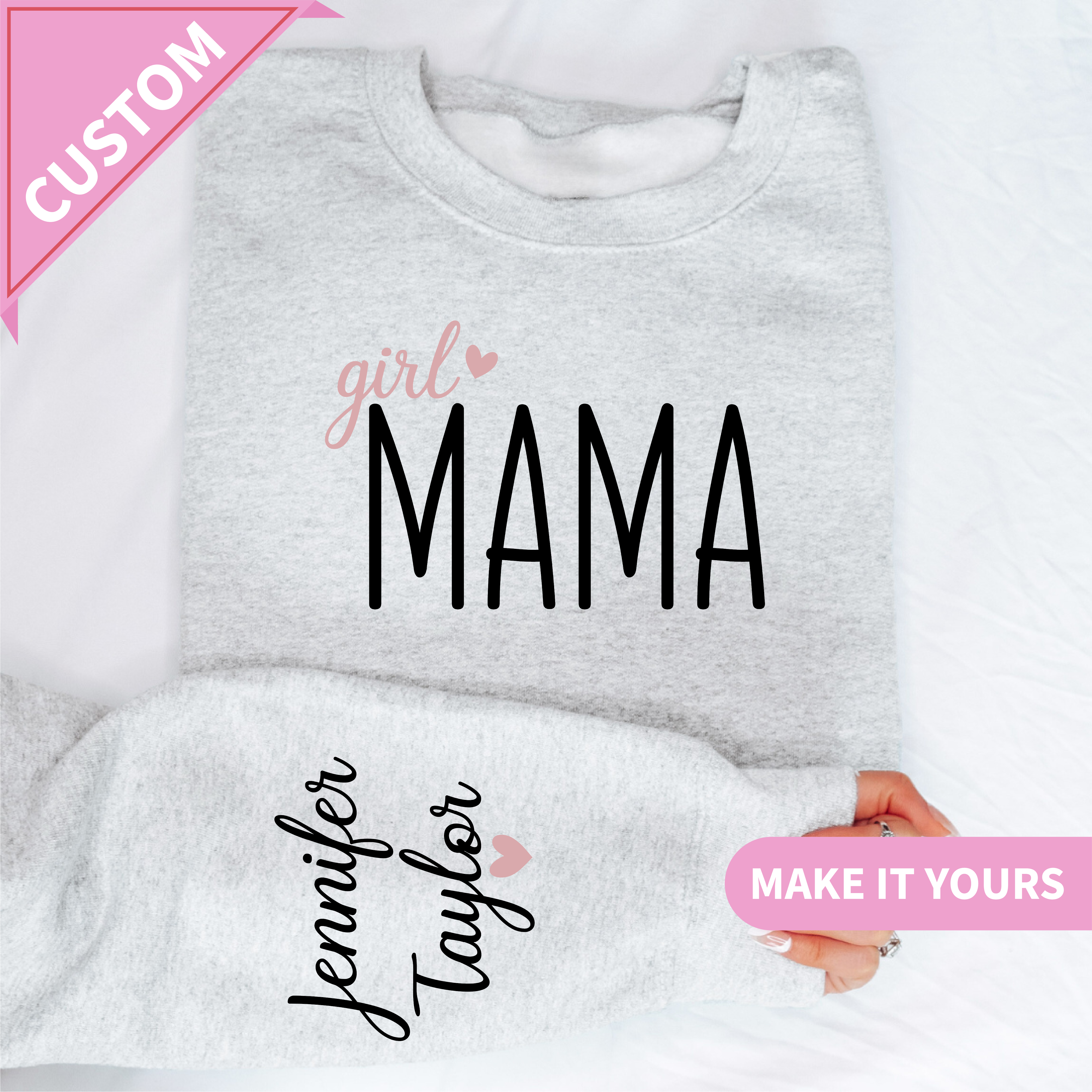 Custom Girl Mama With Baby Name Gift Sweatshirt