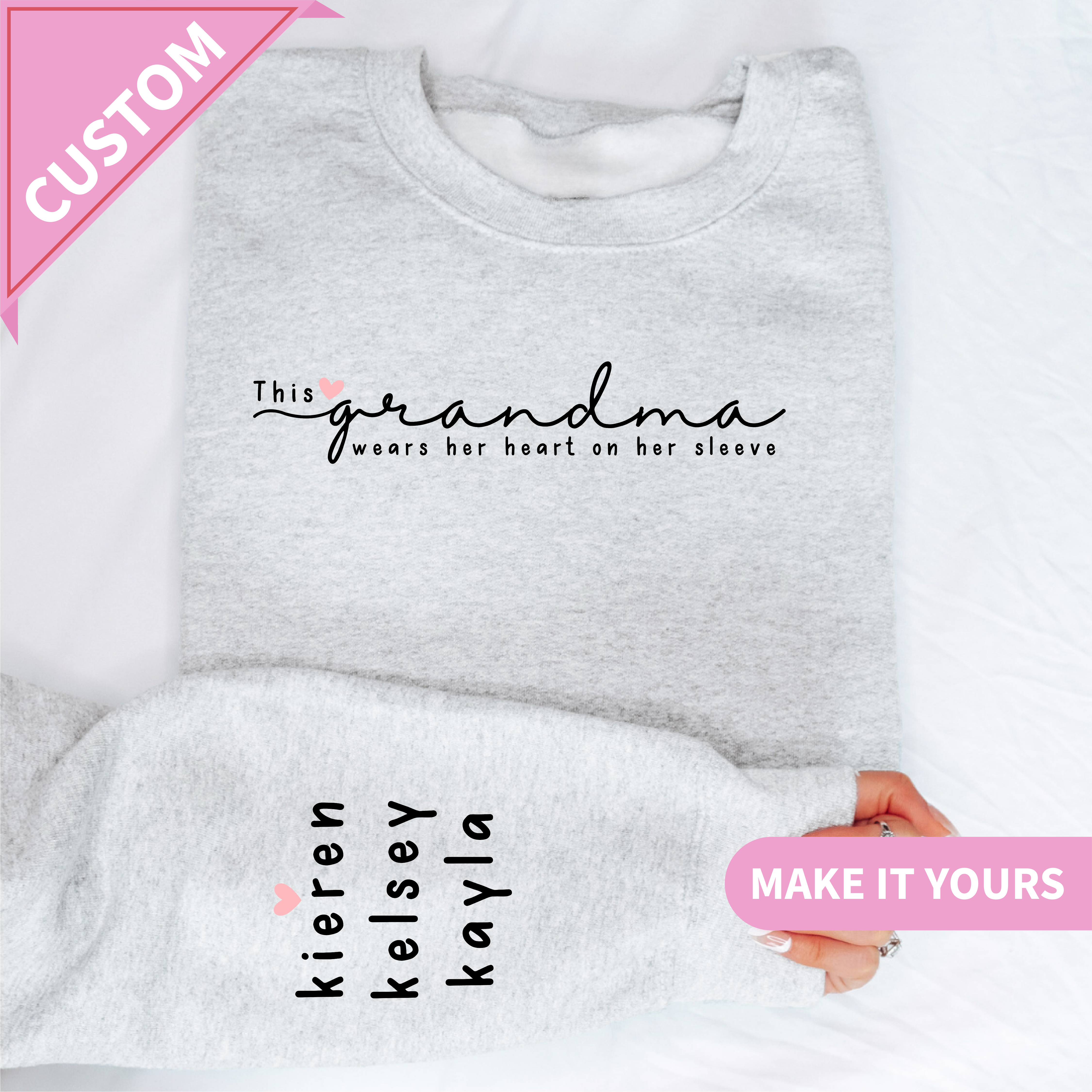 Custom Grandma Hearts on Sleeve Sweatshirt