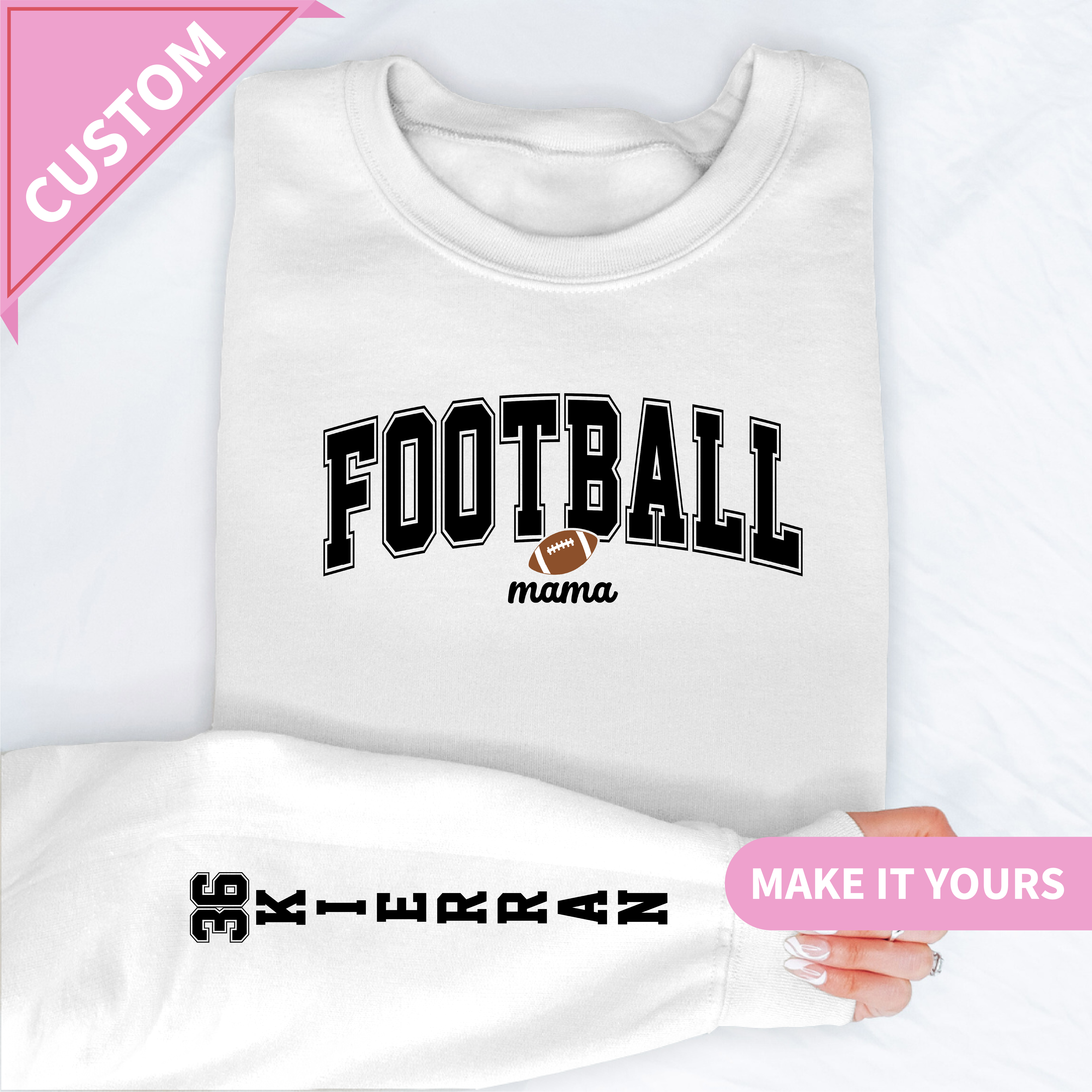 Custom Football Mama Name & Number Game Day Pullover Sweatshirt