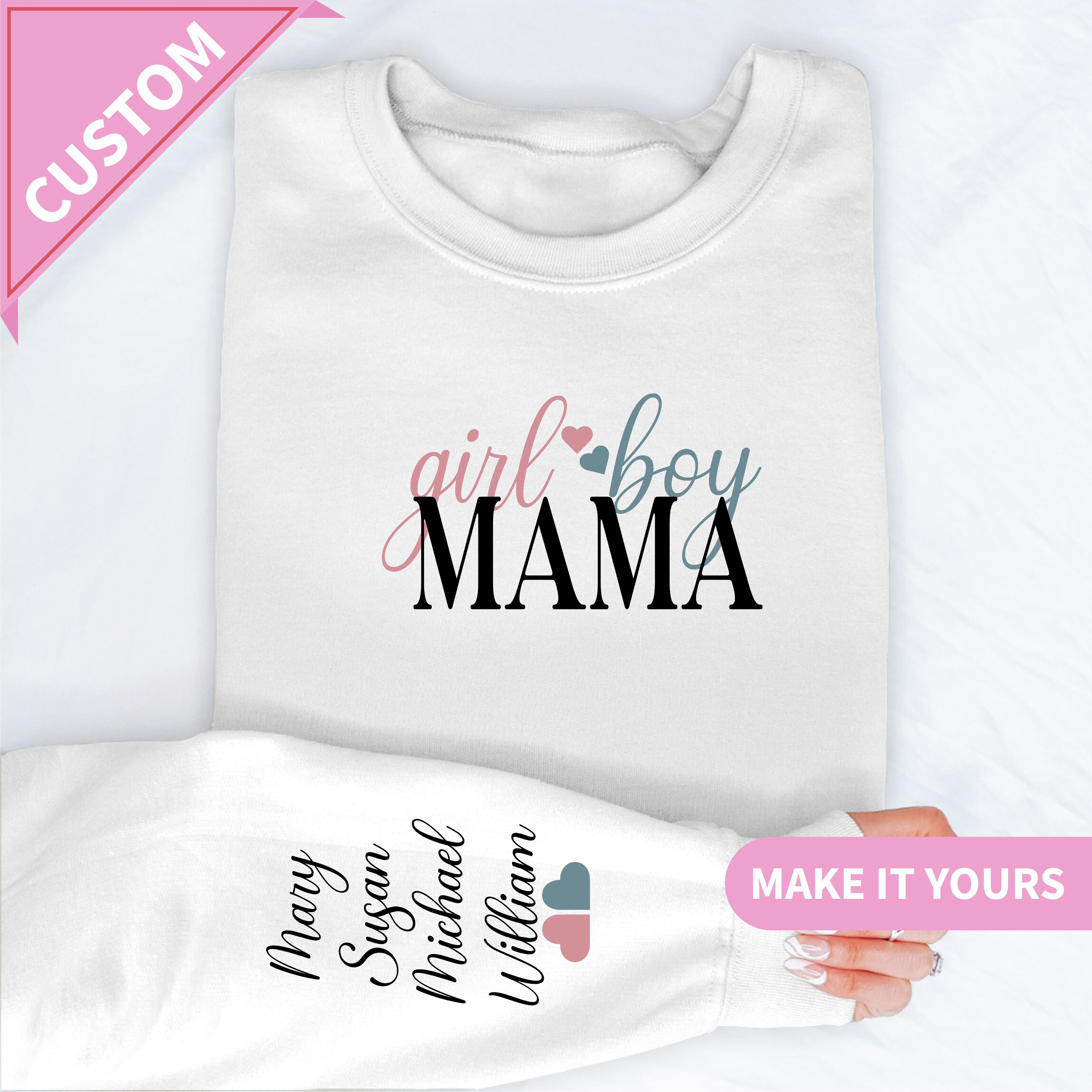 Custom Girl & Boy Mama With Kids Gift Sweatshirt