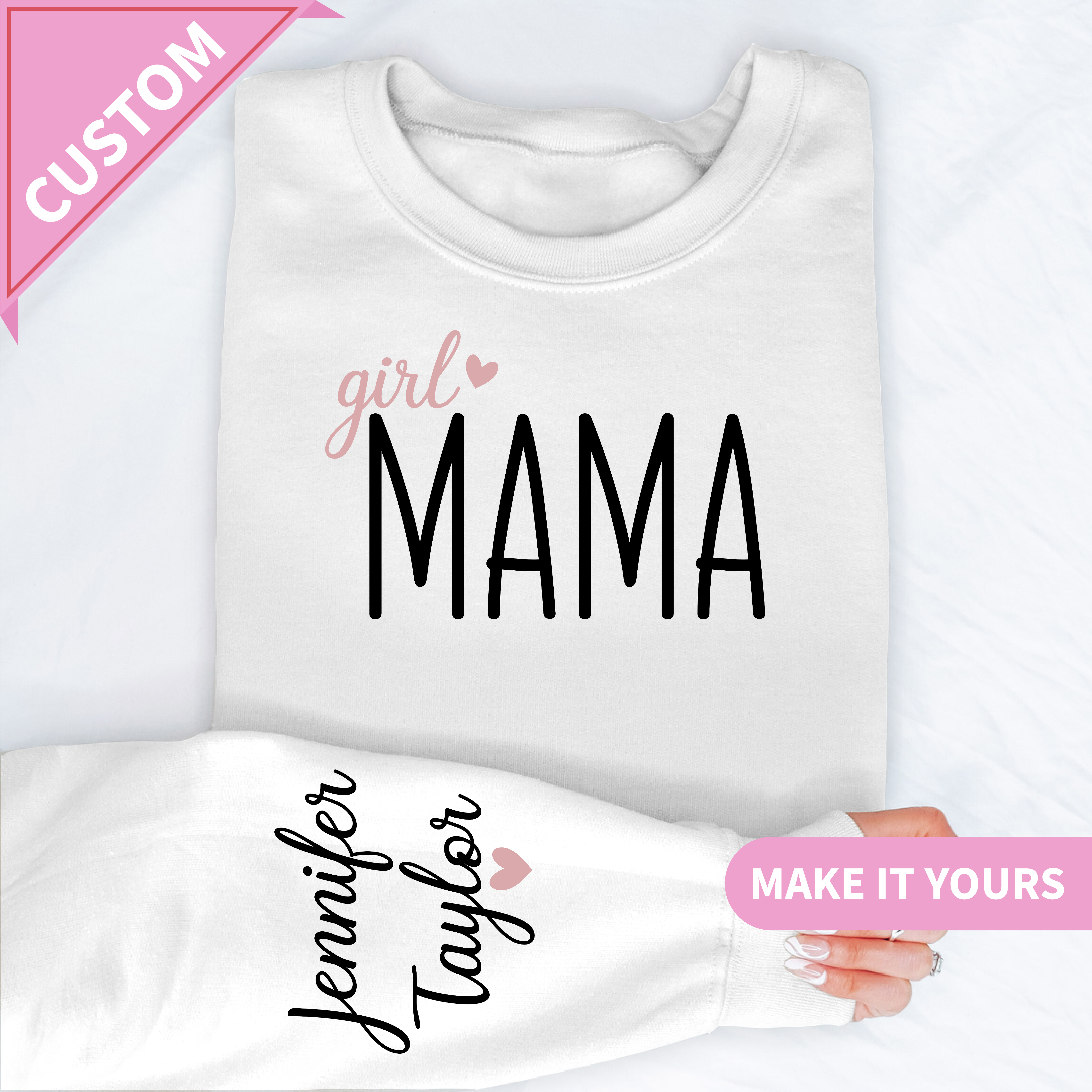 Custom Girl Mama With Baby Name Gift Sweatshirt