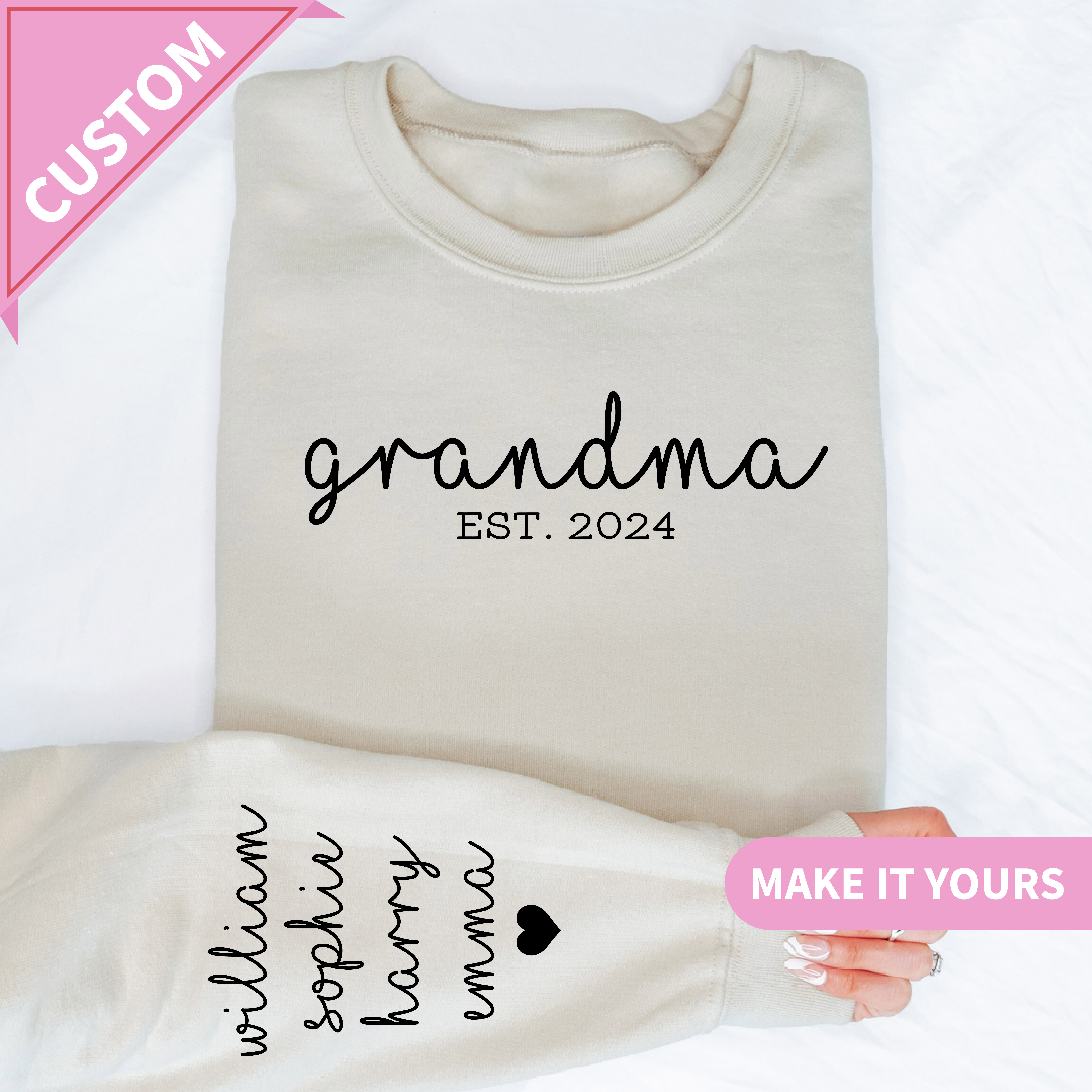 Custom Grandma With Grandkids Names Gift Sweatshirt