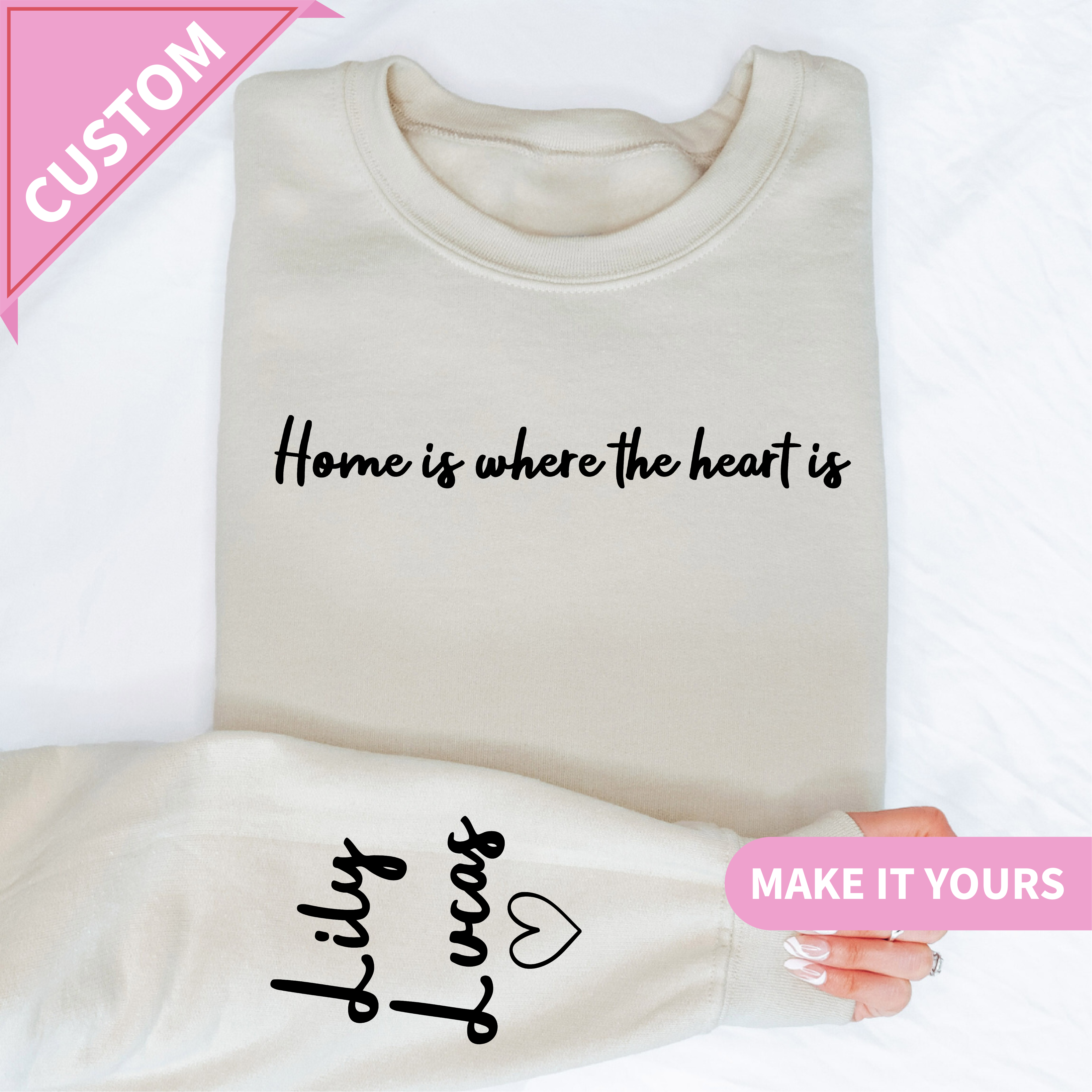 Custom Heart Text Name Print Sweatshirt
