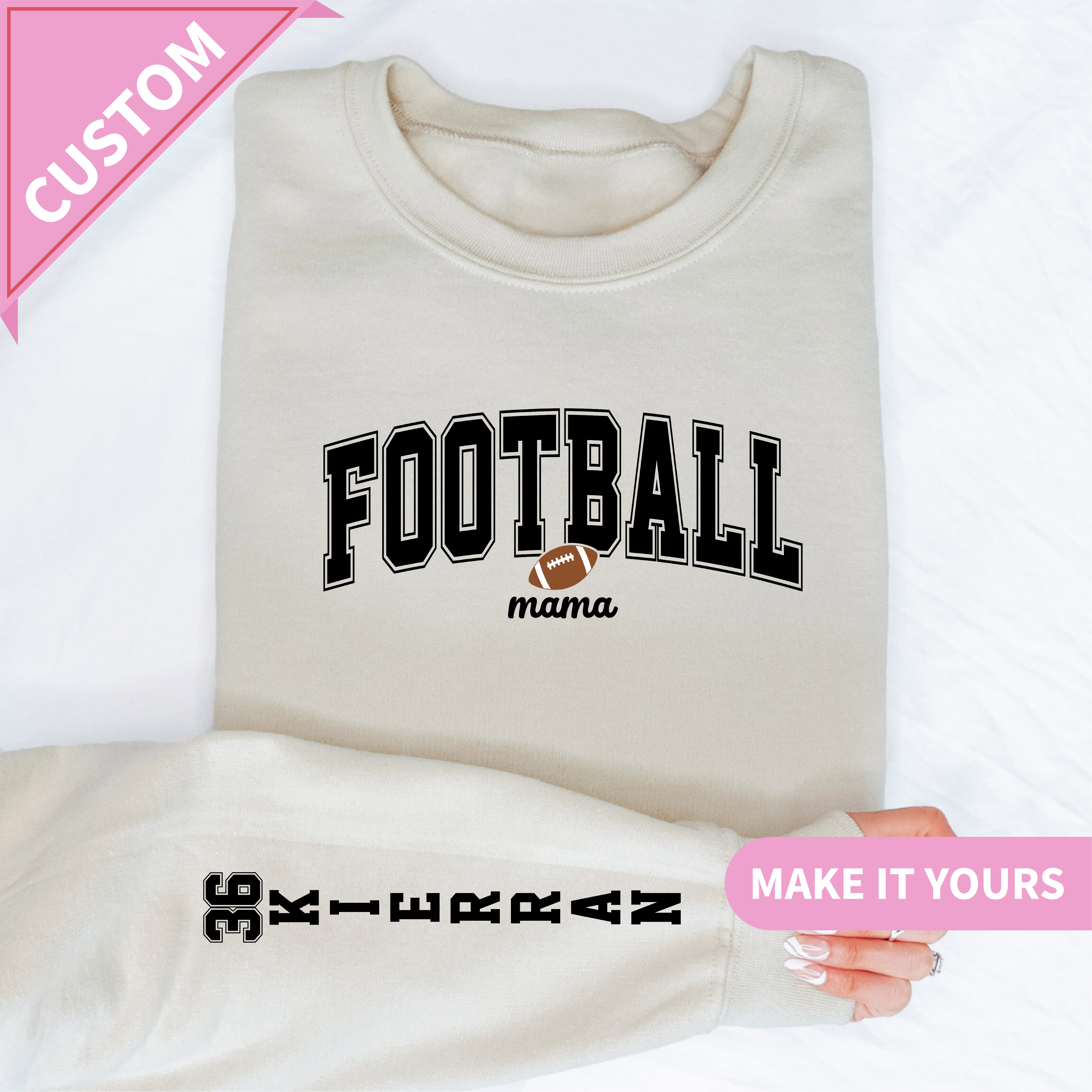 Custom Football Mama Name & Number Game Day Pullover Sweatshirt