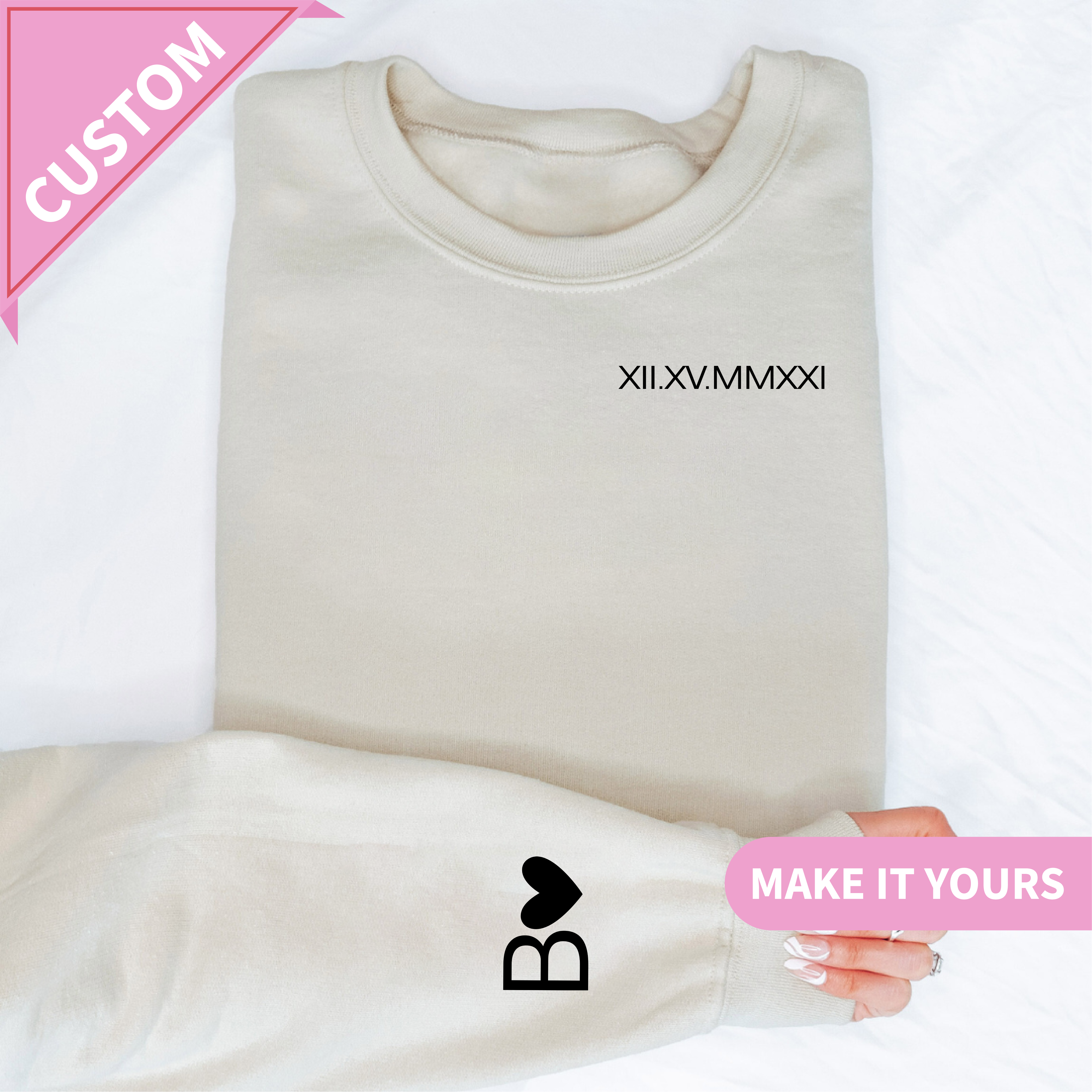 Personalized Embroidered Roman Numeral Sweatshirt For Couple