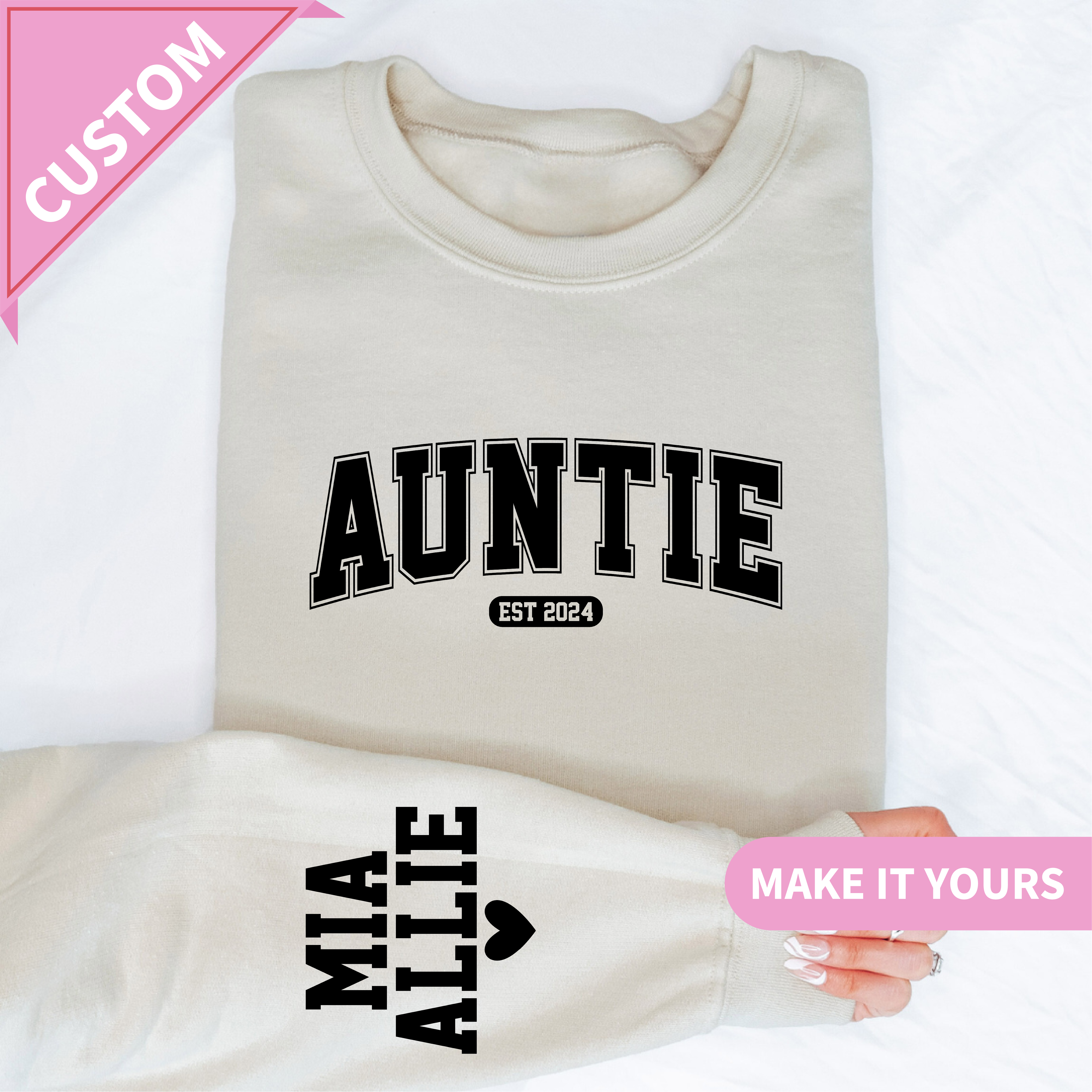 Custom Auntie With Kids Names Sweatshirt
