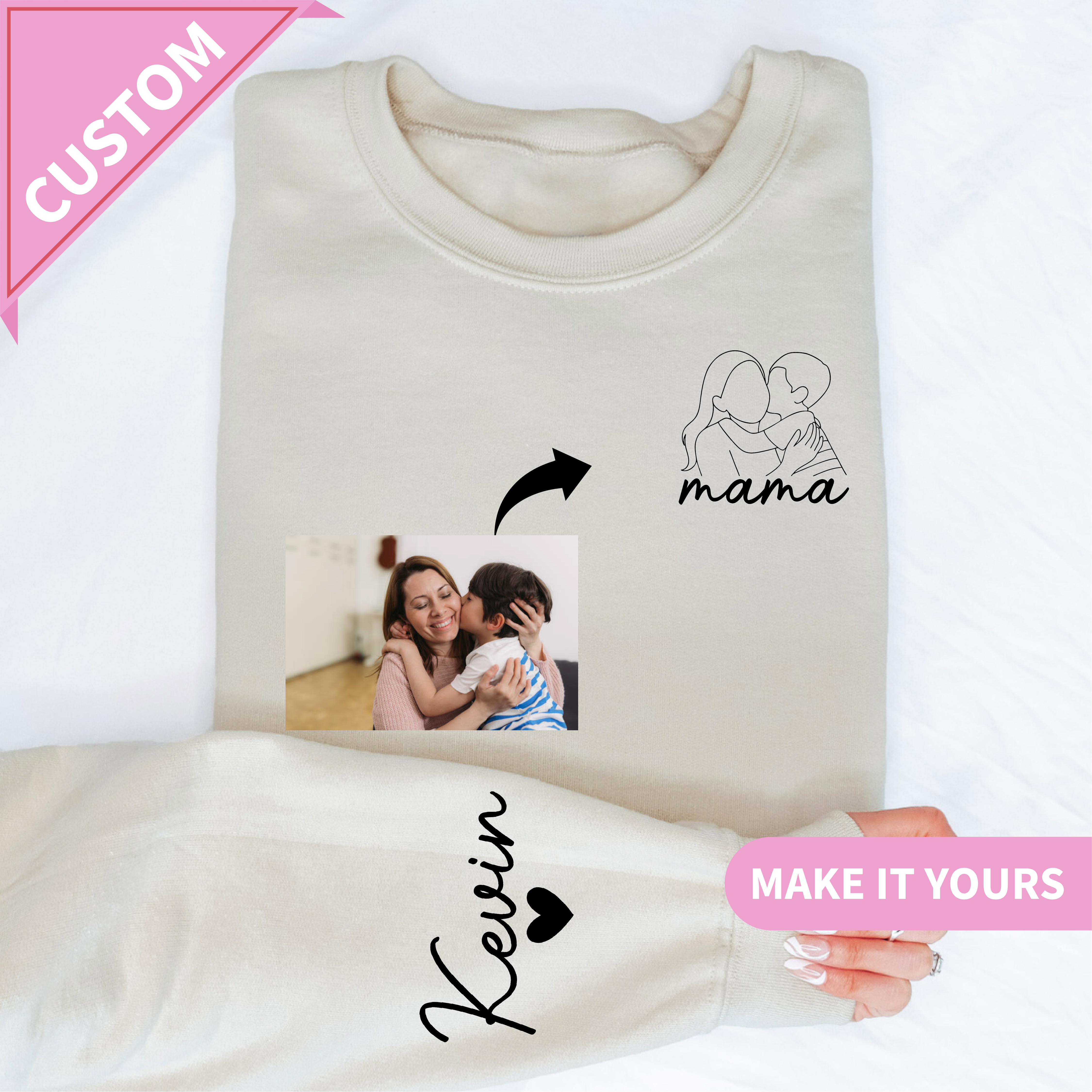 Custom Mom & Child Heartfelt Hug Sweatshirt