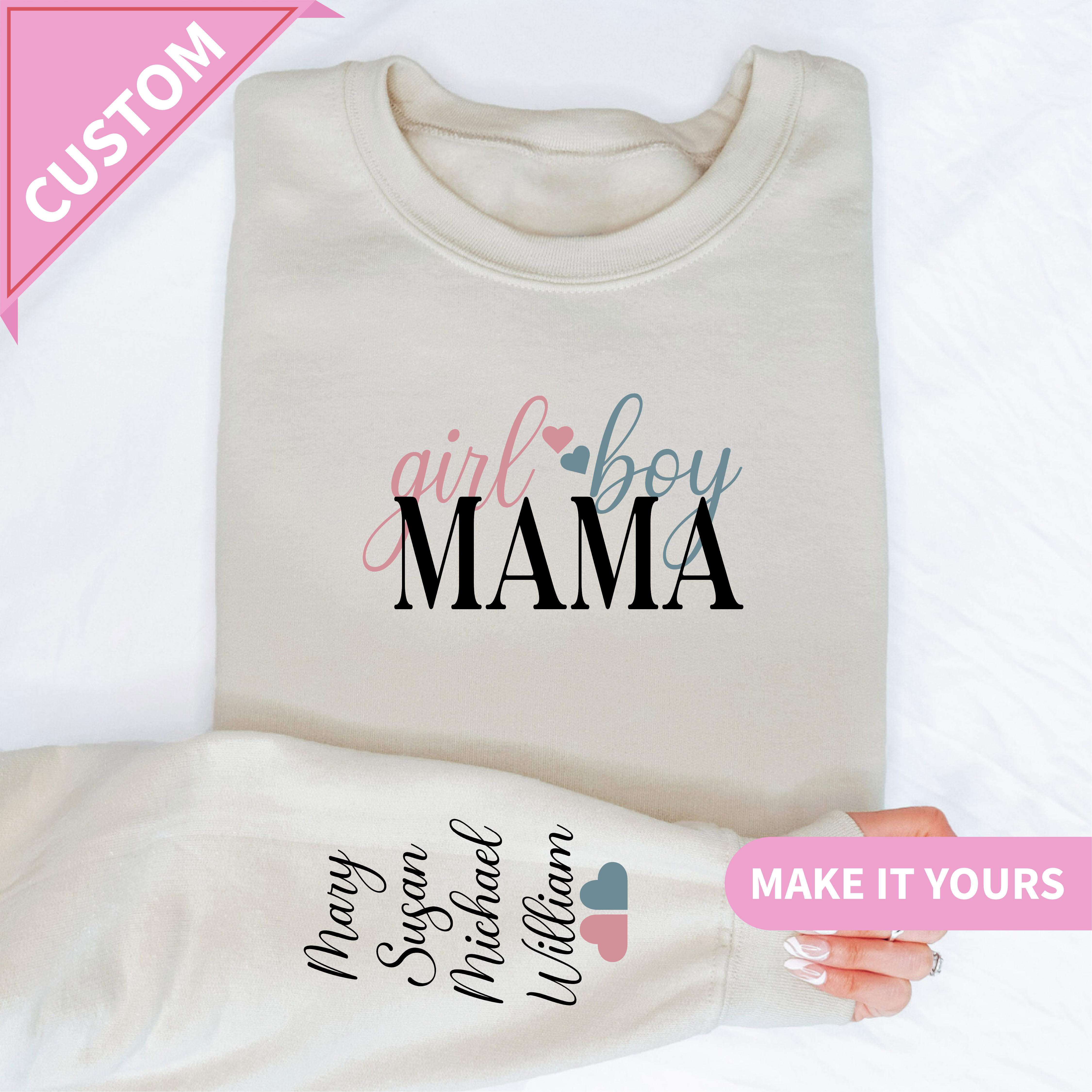Custom Girl & Boy Mama With Kids Gift Sweatshirt