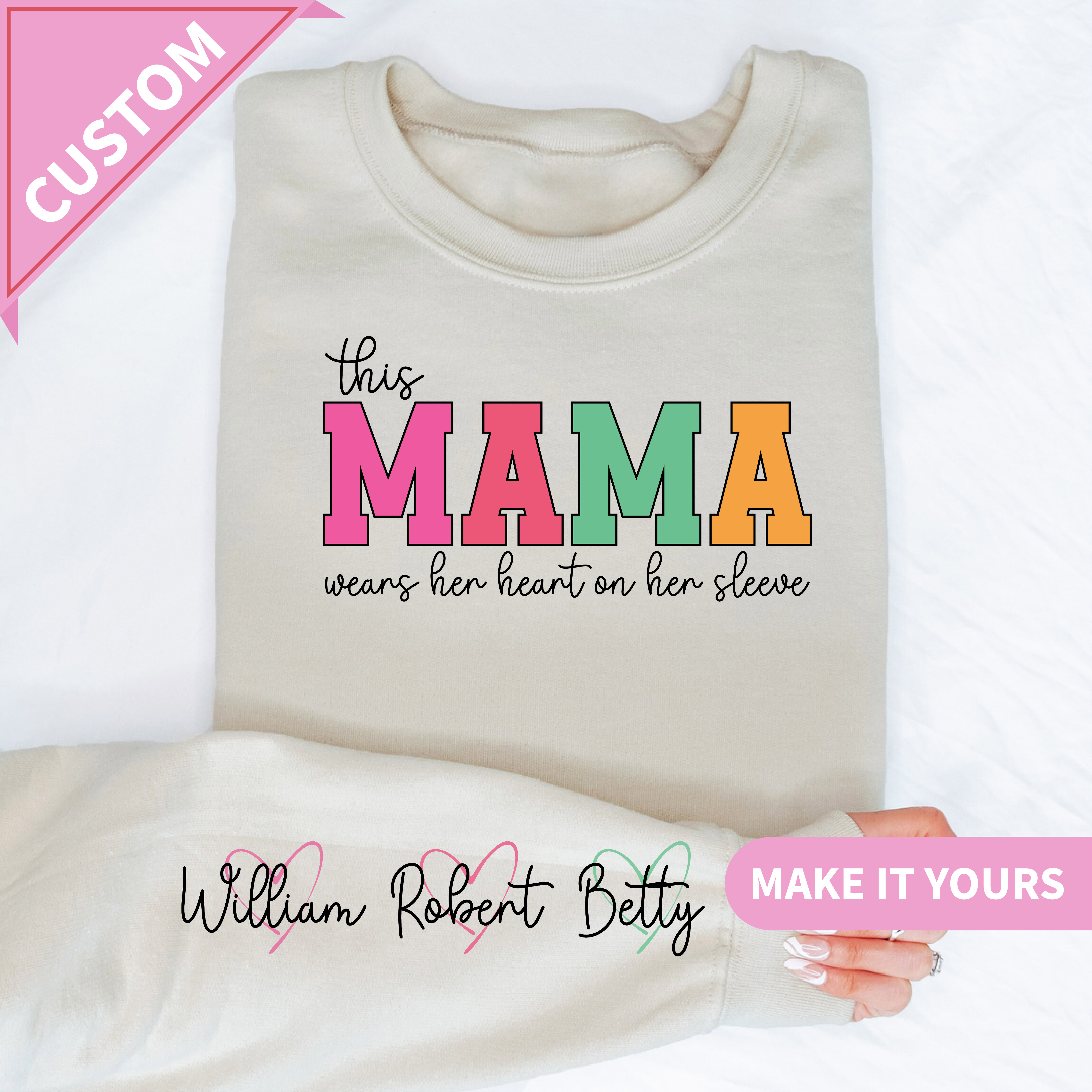 Custom MAMA Colorful Personalized Gift For Moms Sweatshirt