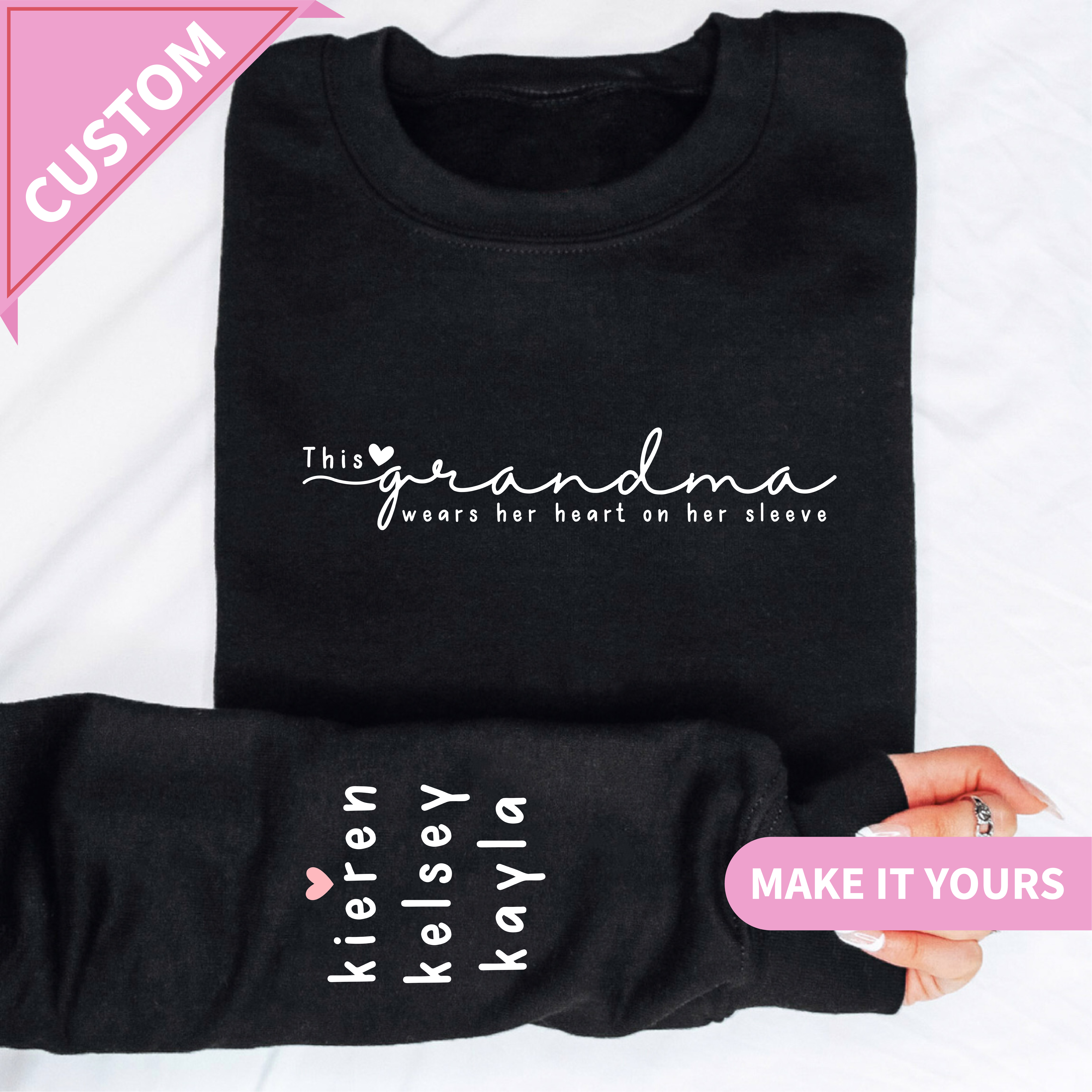 Custom Grandma Hearts on Sleeve Sweatshirt