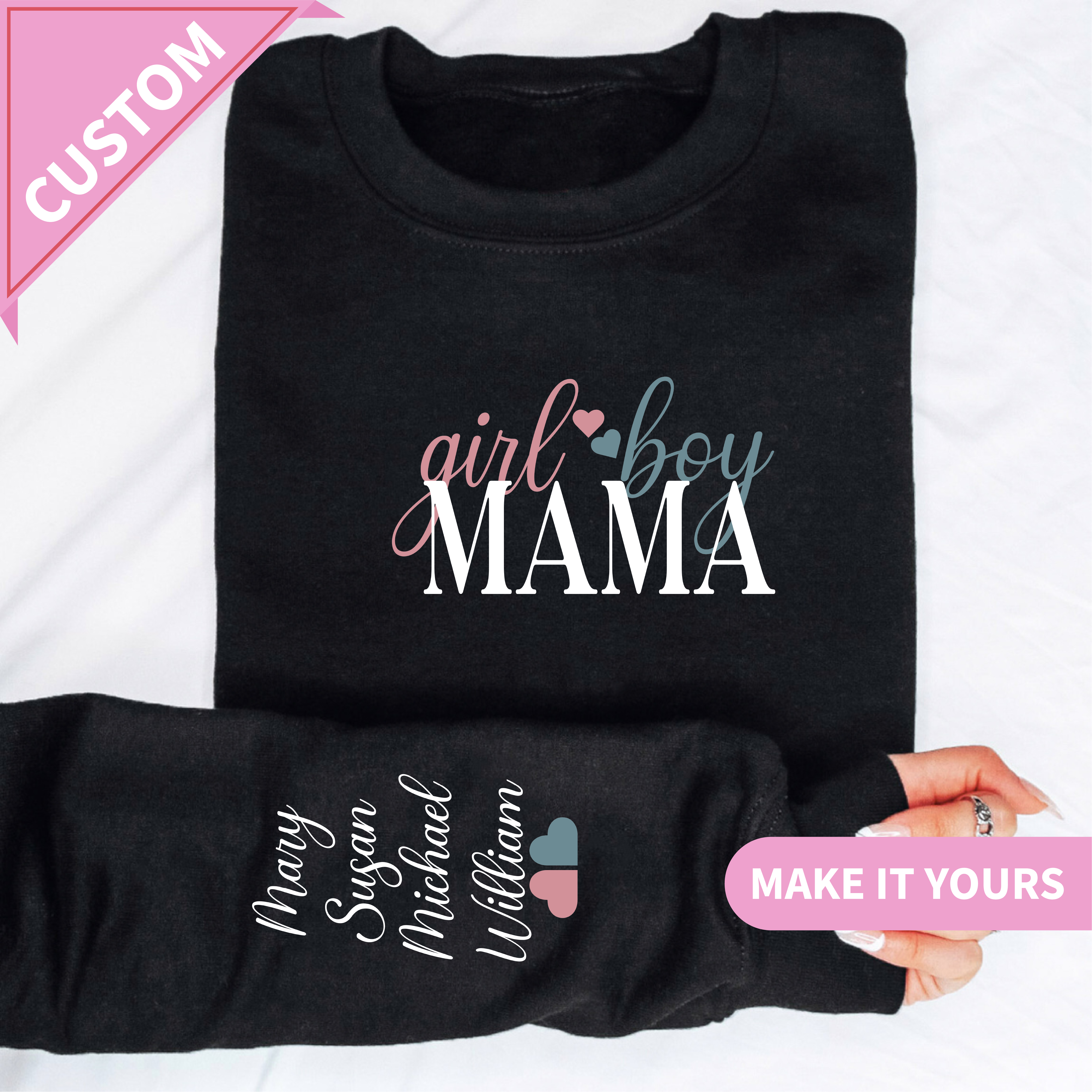 Custom Girl & Boy Mama With Kids Gift Sweatshirt