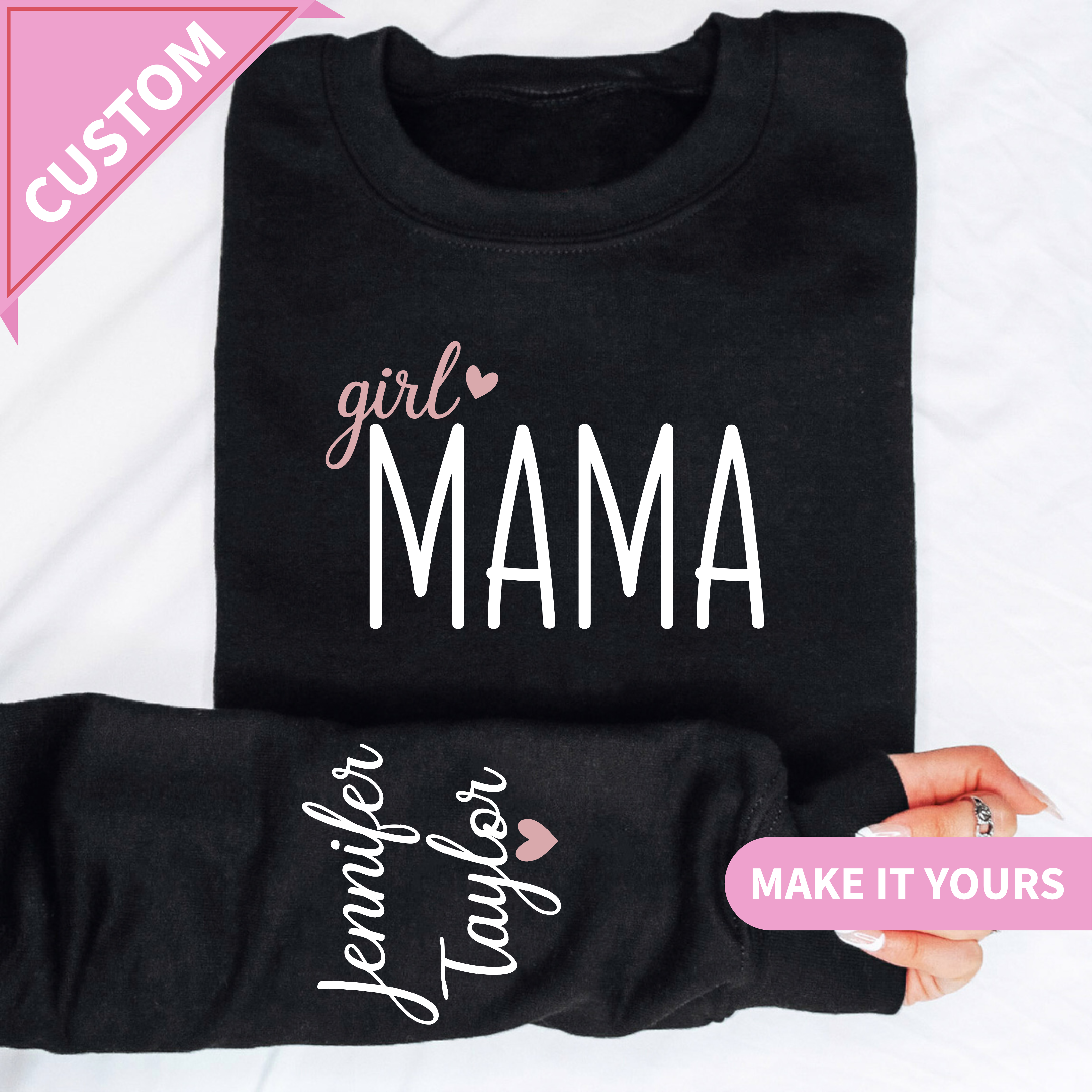 Custom Girl Mama With Baby Name Gift Sweatshirt