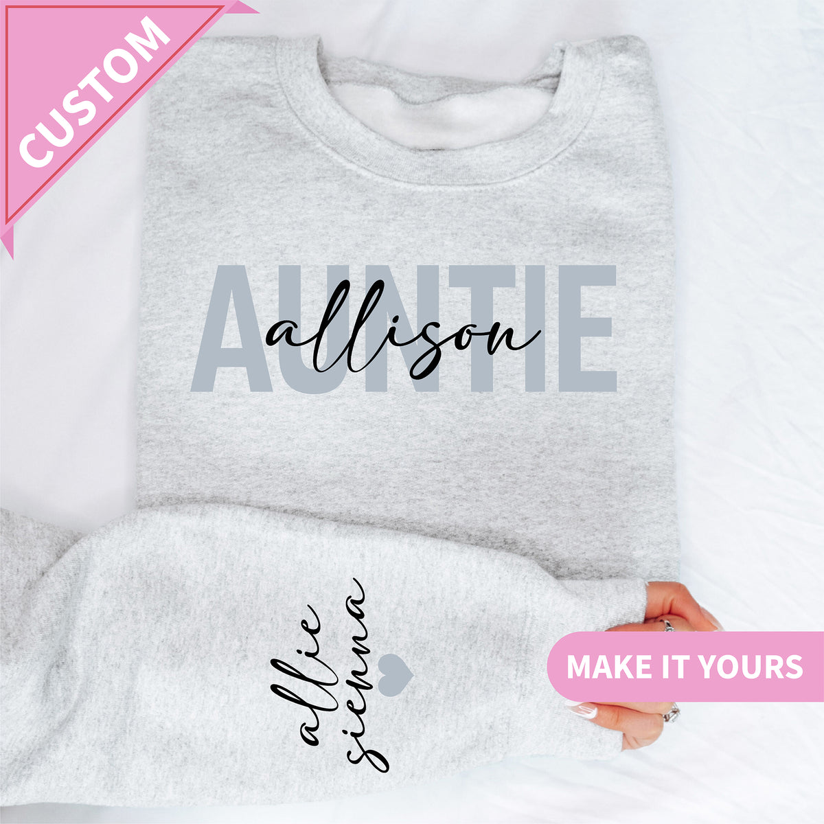 Custom Auntie With Kids Names Gift Sweatshirt