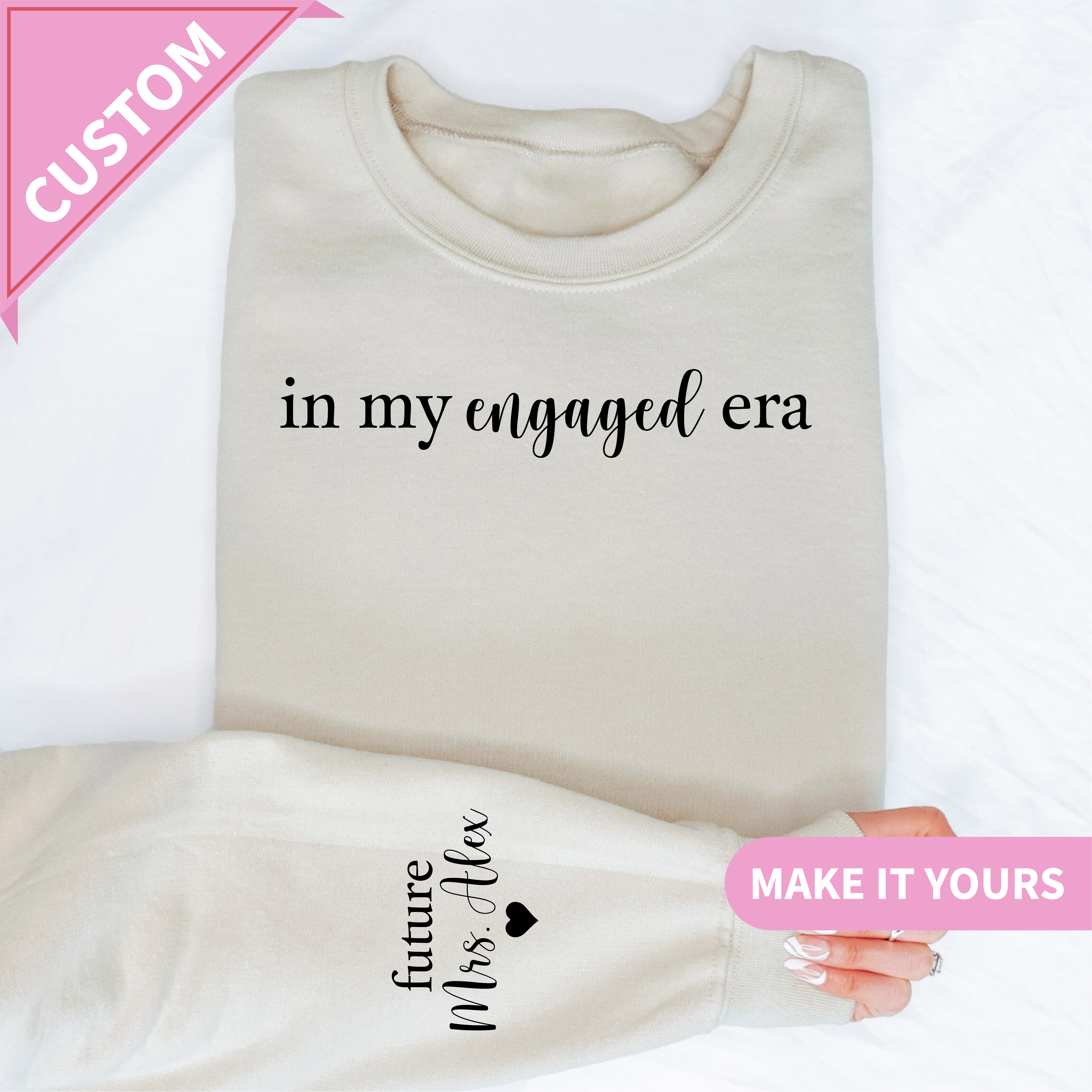Personalized In My Engaged Era Sweatshirt With Last Name on Sleeve