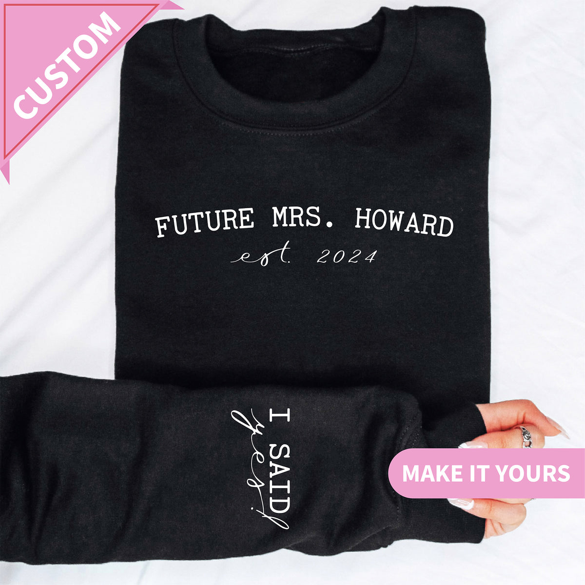 Personalisierbares Sweatshirt „Baldige Ehefrau“