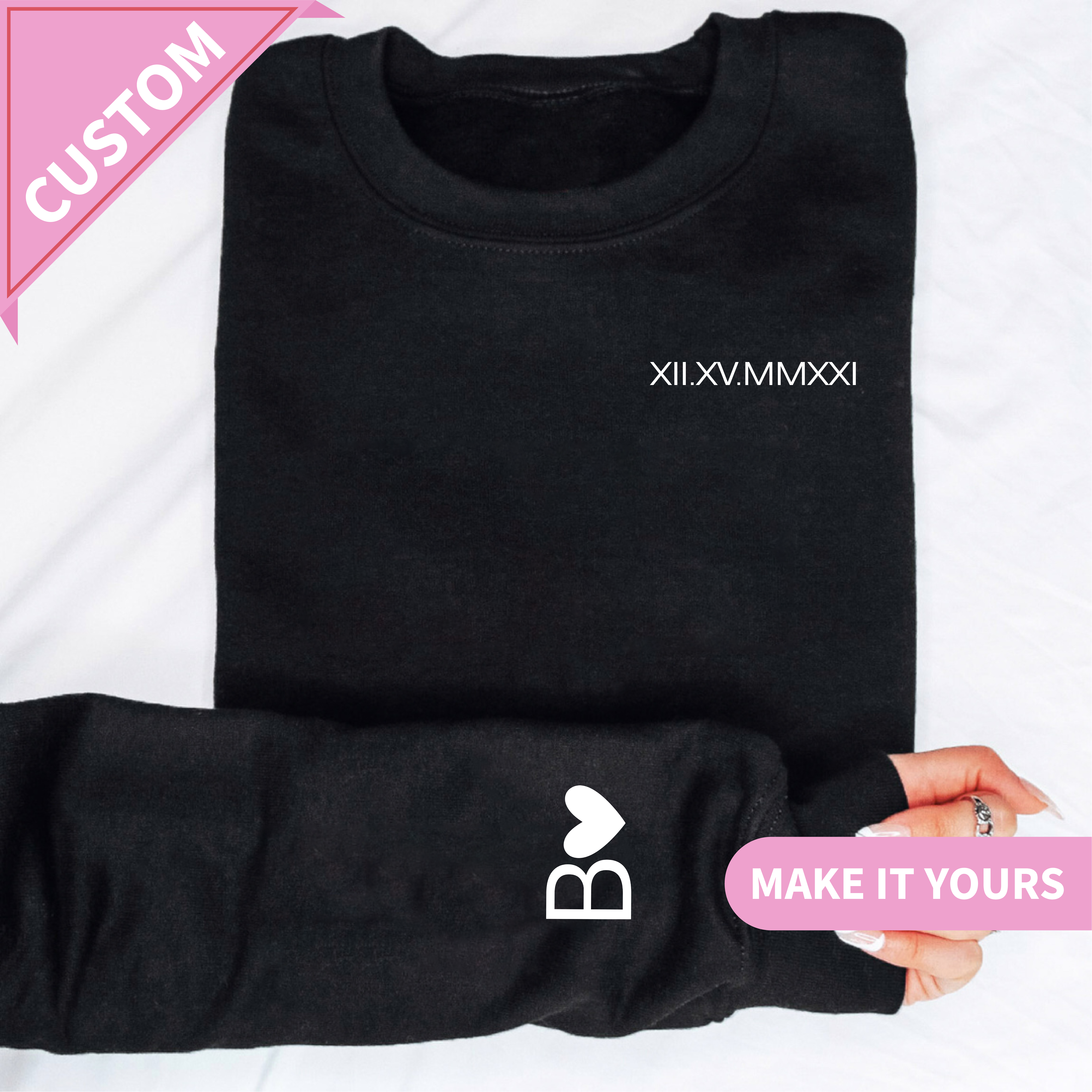 Personalized Embroidered Roman Numeral Sweatshirt For Couple
