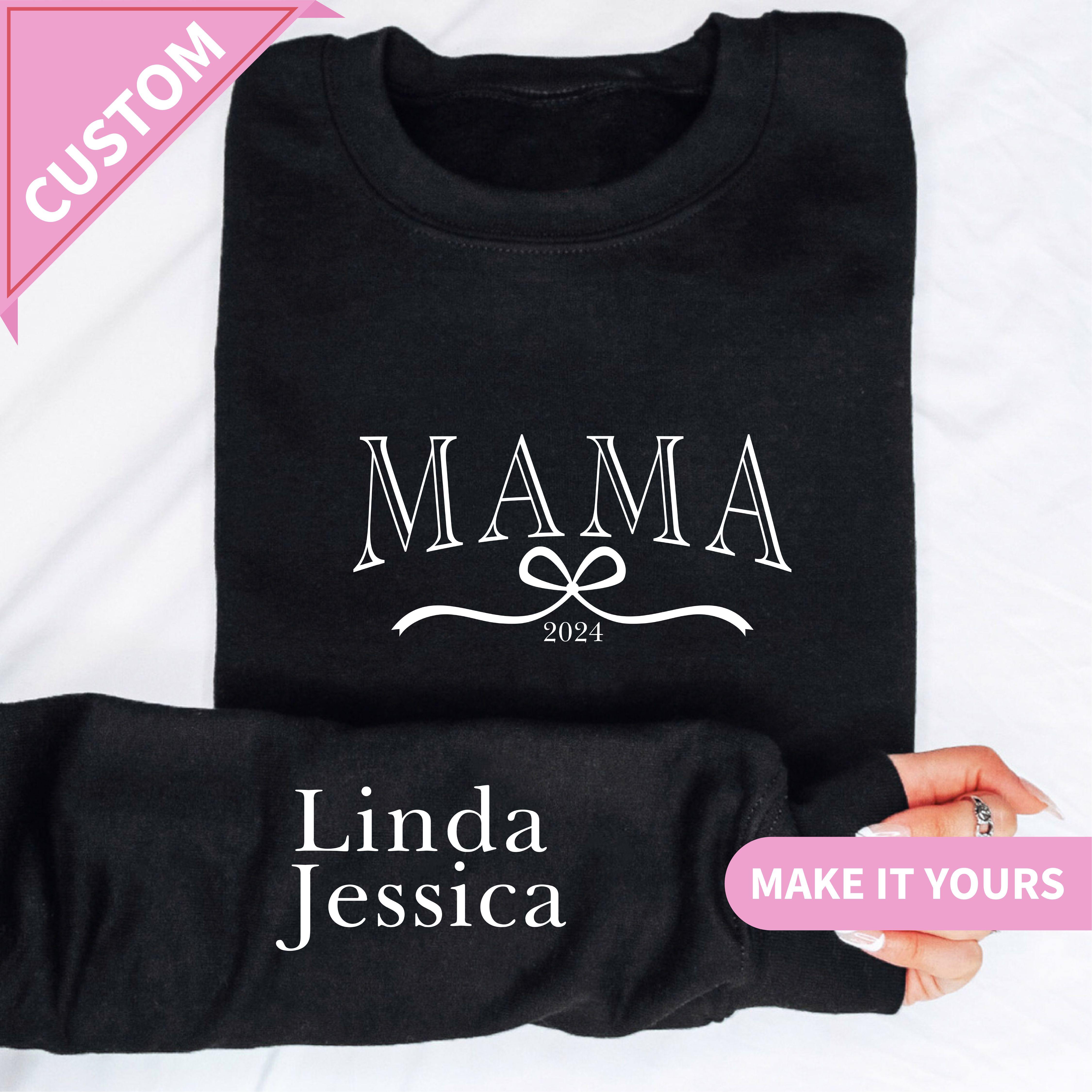 Custom Mama With Kids Names Family Gift Sweatshirt