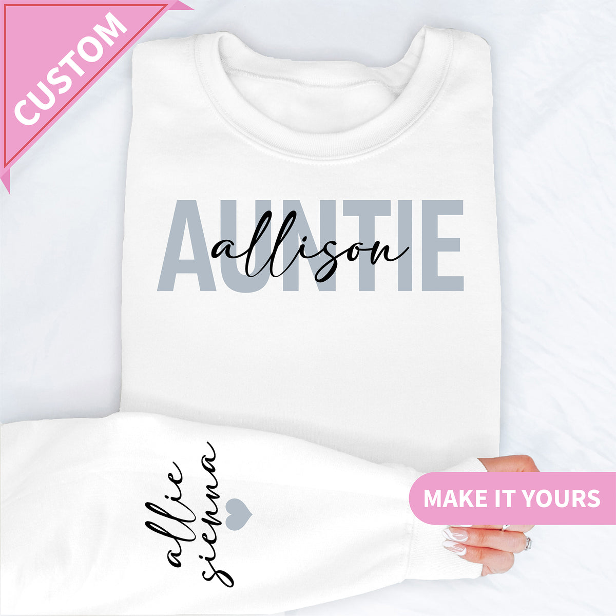 Custom Auntie With Kids Names Gift Sweatshirt