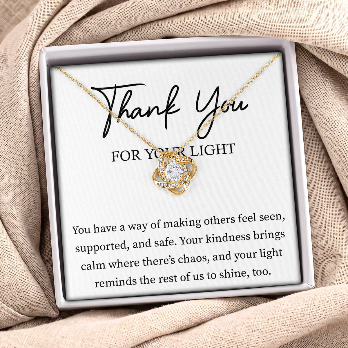 Gratitude Love Knot Pendant Necklace – "Thank You For Your Light"