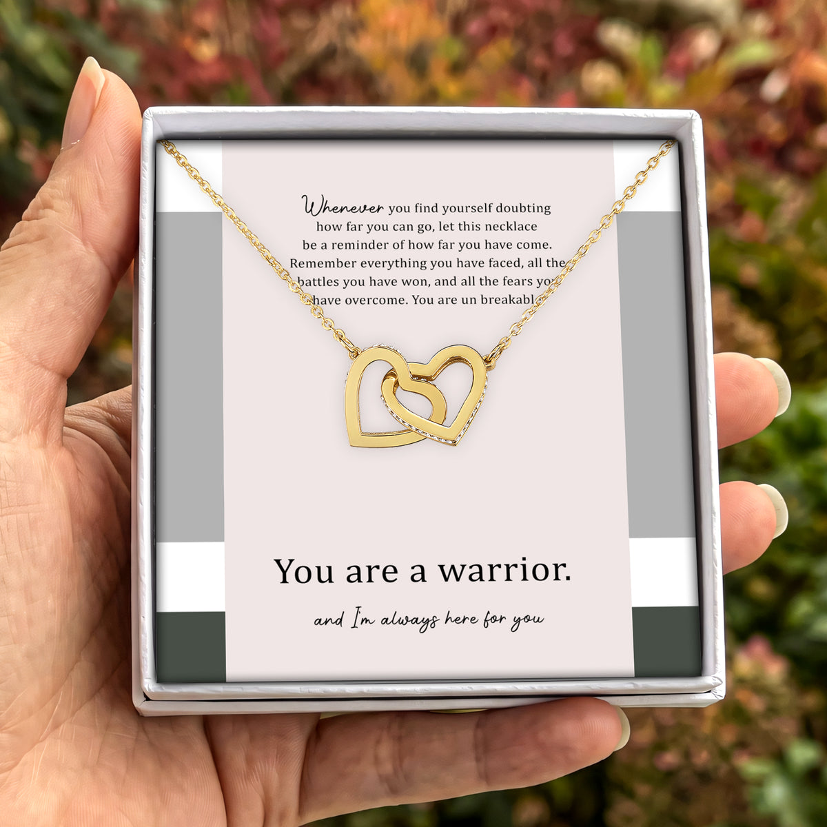 "You Are A Warrior" – Addiction Recovery Interlocking Hearts Keepsake Necklace