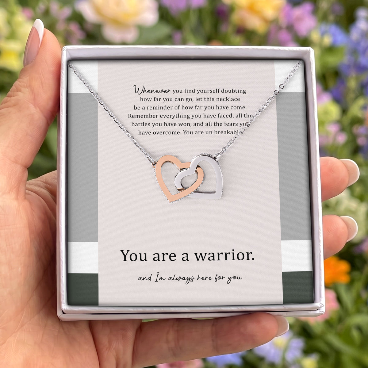"You Are A Warrior" – Addiction Recovery Interlocking Hearts Keepsake Necklace