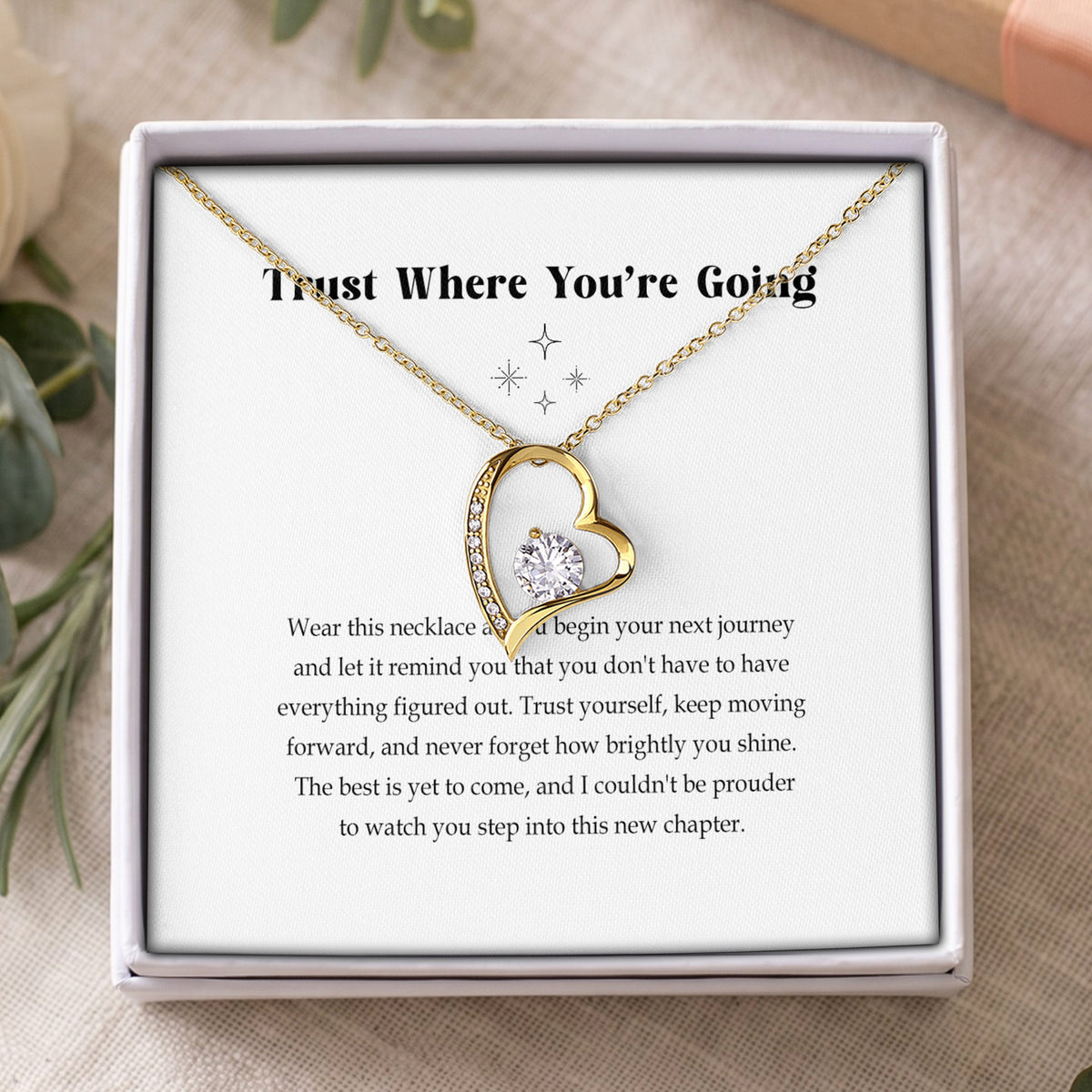 Trust Where You're Going Ribbon Heart Pendant Necklace with Keepsake Card