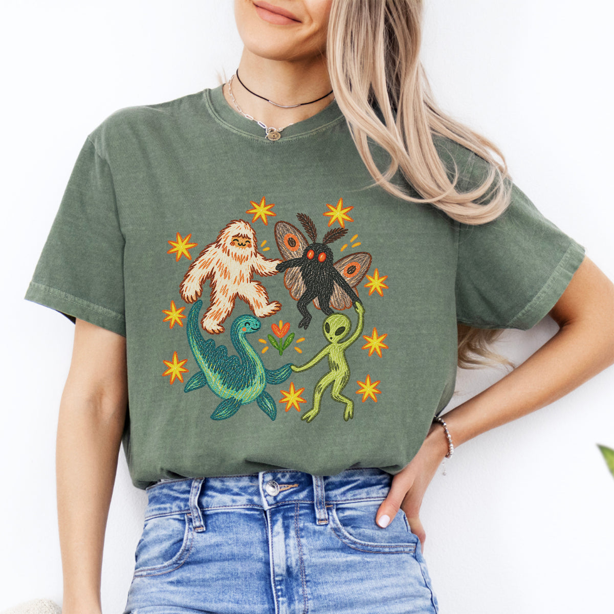 T-Shirt mit tanzenden Fabelwesen-Aufdruck