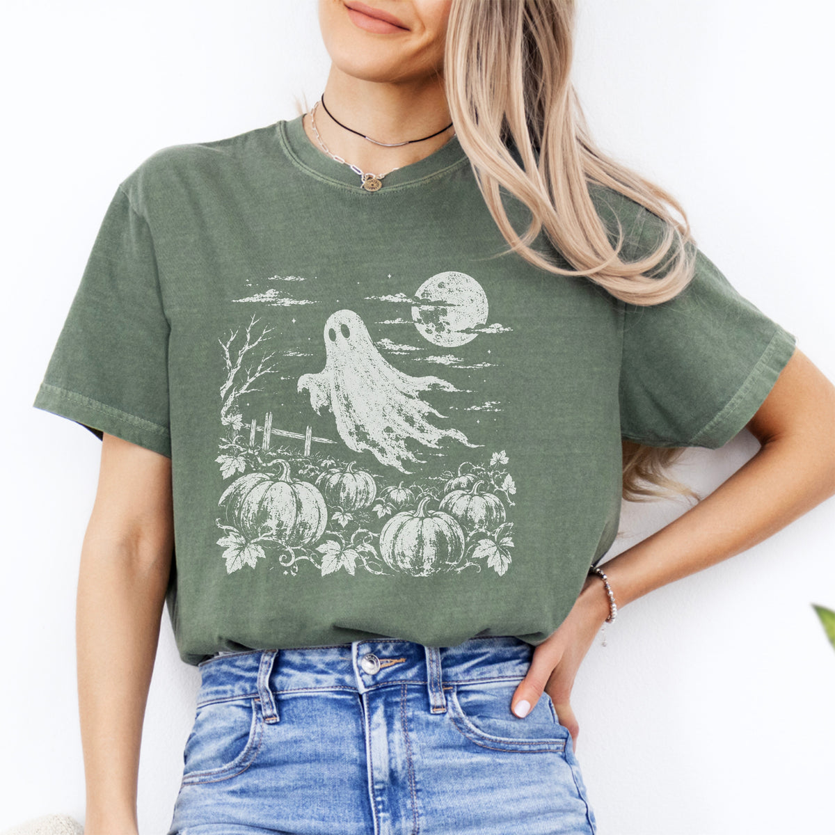 Vintage Halloween Pumpkin Field Spooky Season Tee