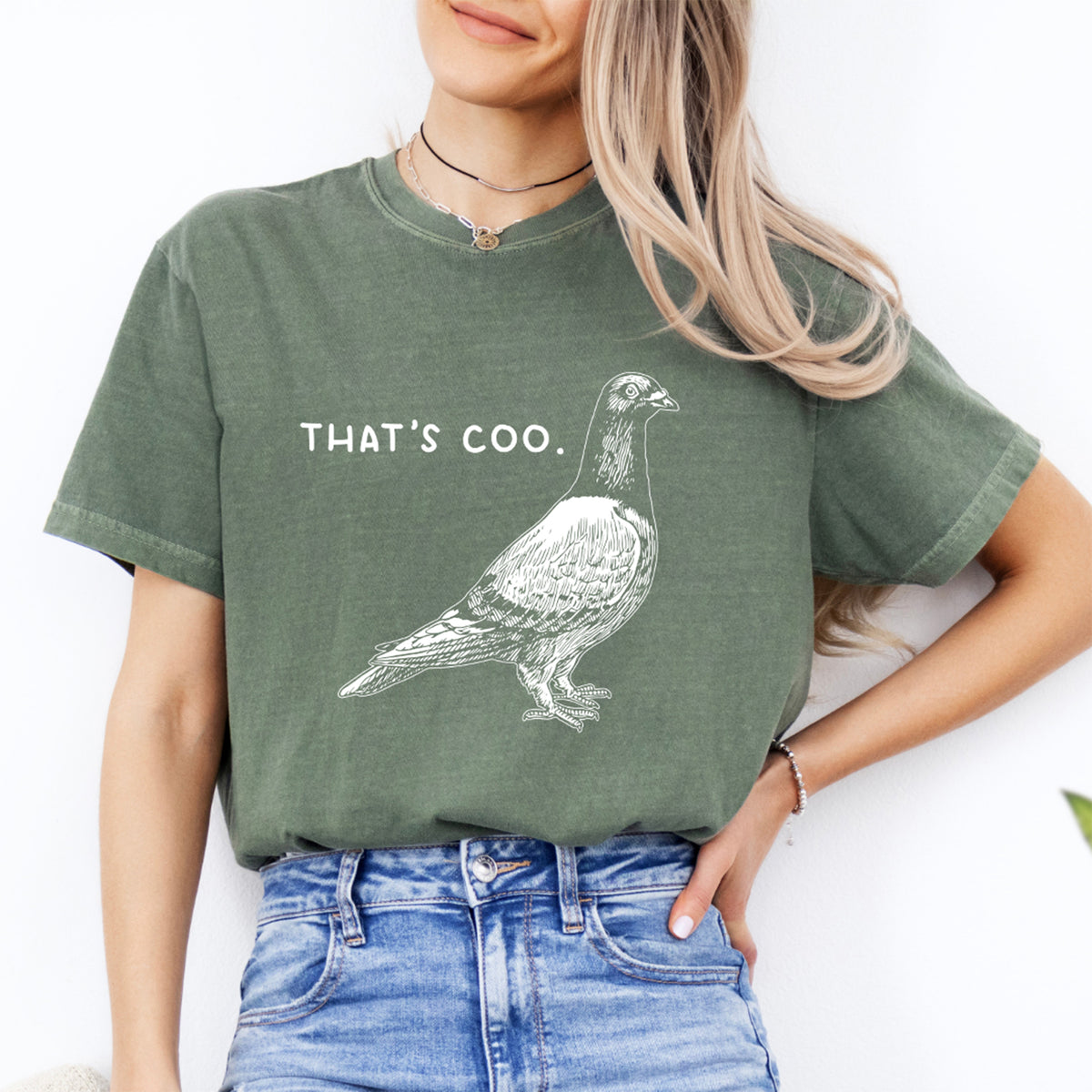 „Das ist coo-lustig“-Taillenshirt mit Taube