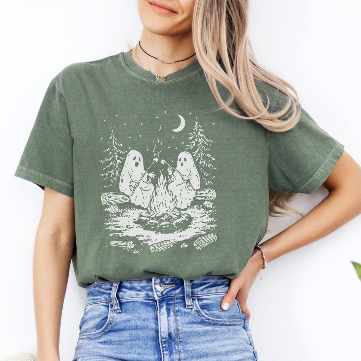 Campfire Ghosts Graphic Shirt – Cozy Spooky Season Camping Top