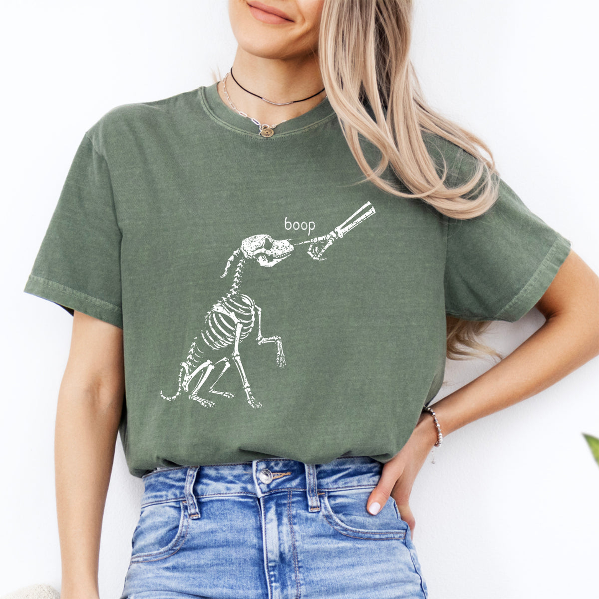 „boop“ Halloween-Shirt mit Skelett-Hund-Grafik – Niedliches gruseliges Haustier-Shirt