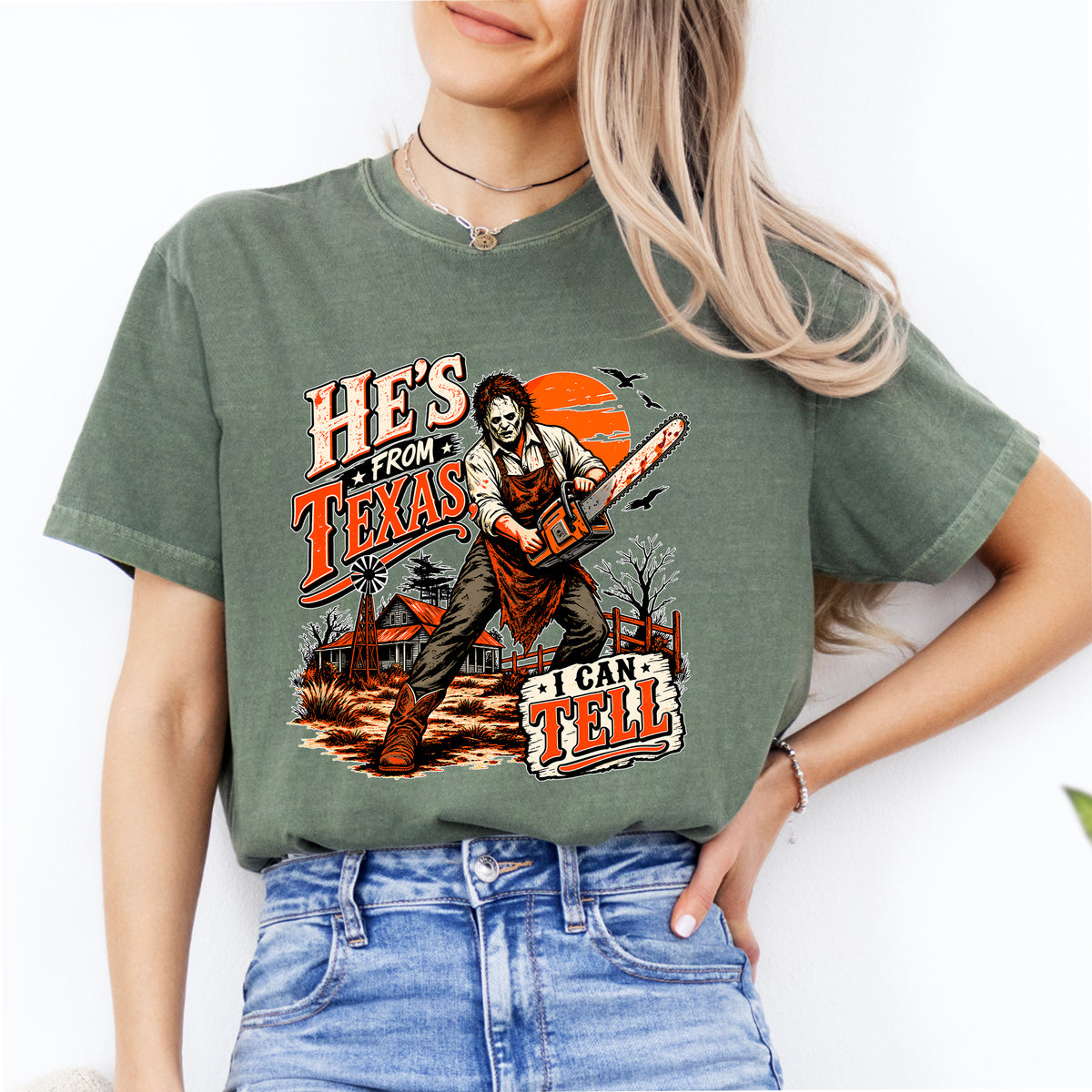 "He's From Texas, I Can Tell" Vintage Horror Casual Shirt