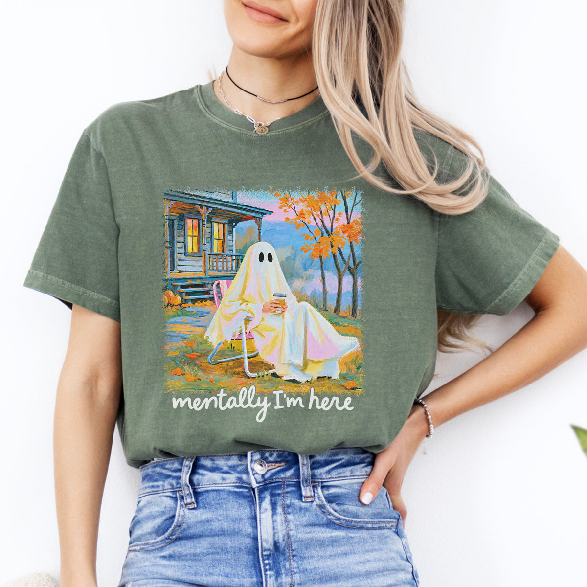 Mentally I am Here Summerween Ghost Tee