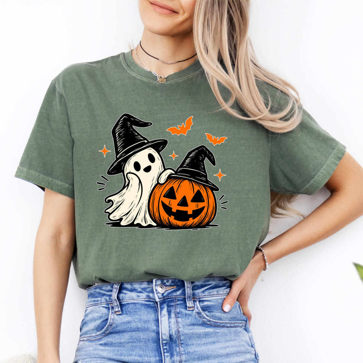 T-Shirt mit gruseligem Geisterkürbis