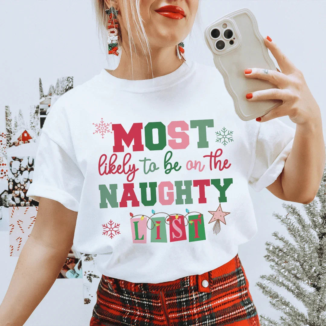Most Likely To Be On The Naughty List Tee Ash / S Peachy Sunday T-Shirt
