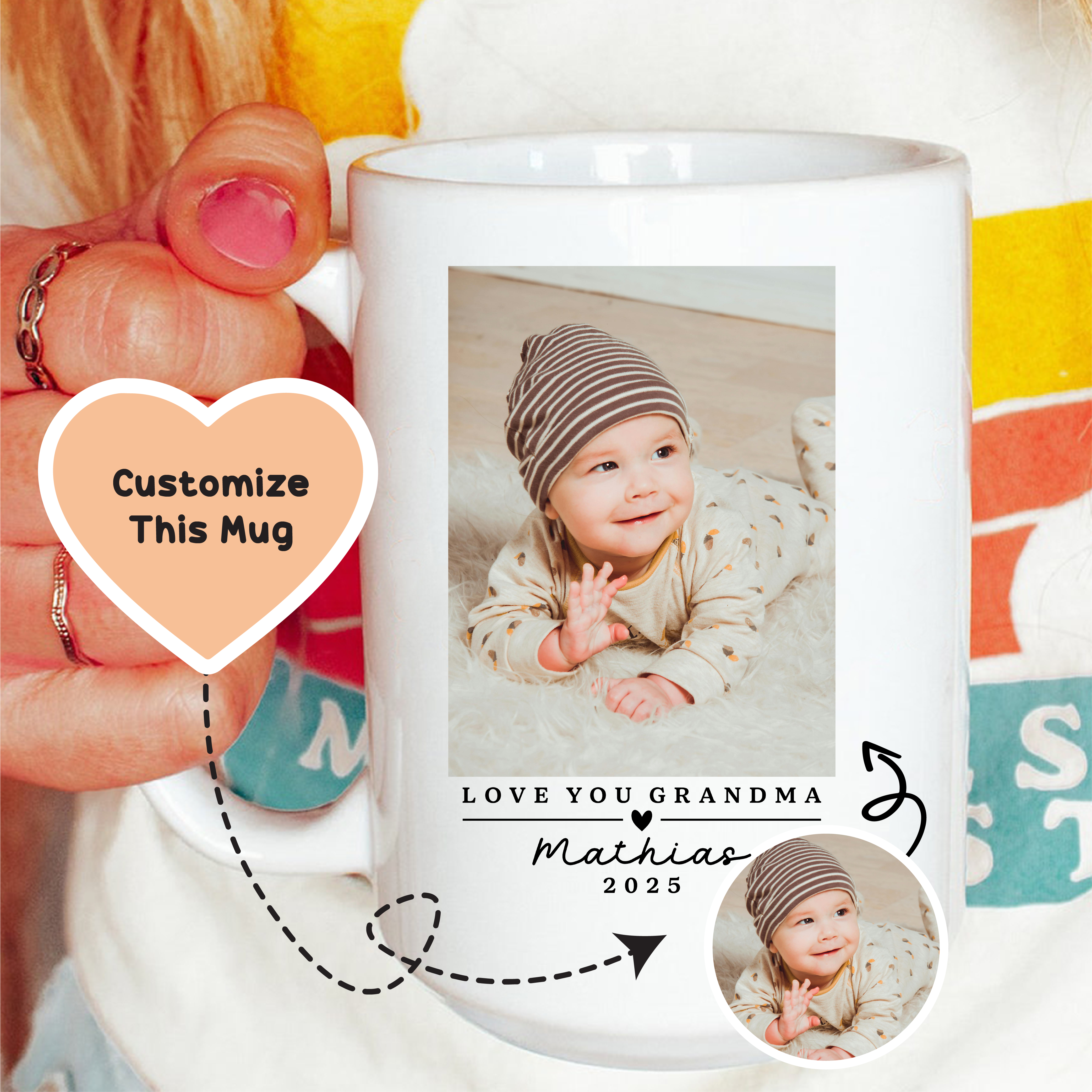 Custom First Time Grandma Photo Keepsake Gift Mug