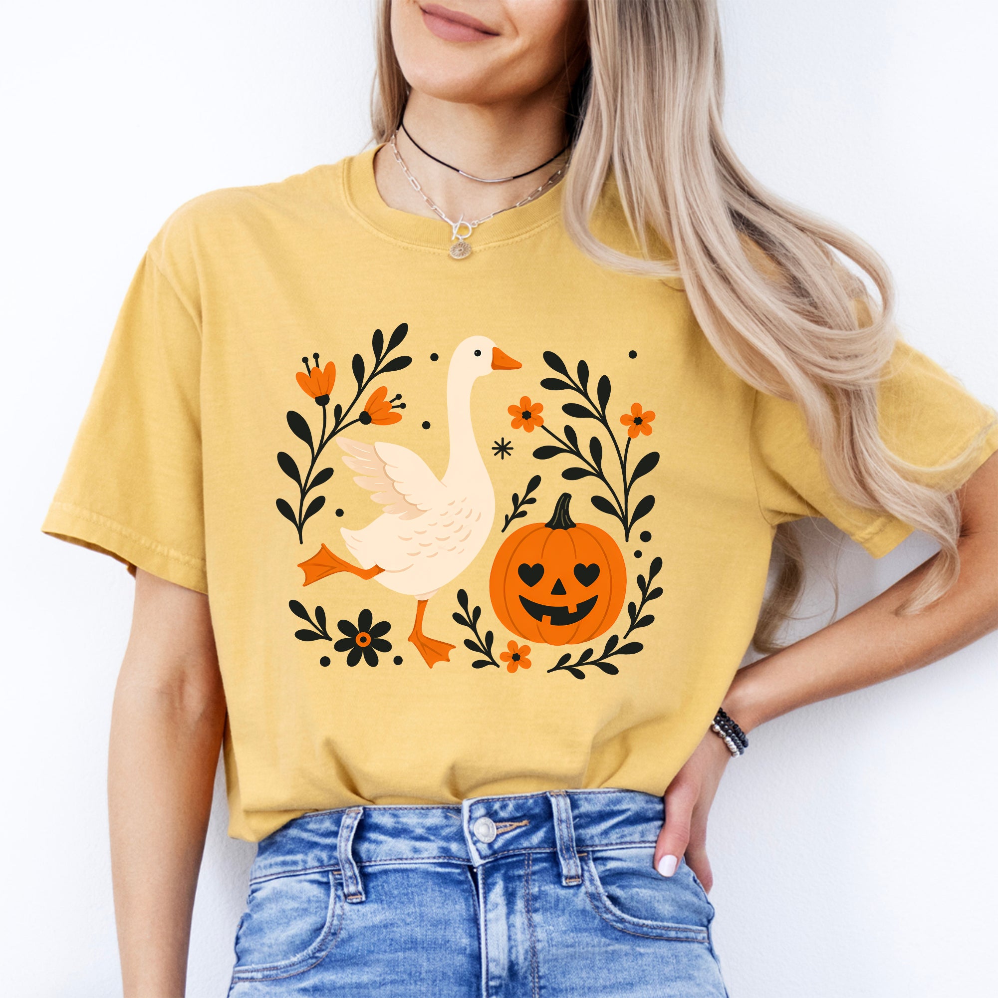 Camiseta de ganso floral otoñal