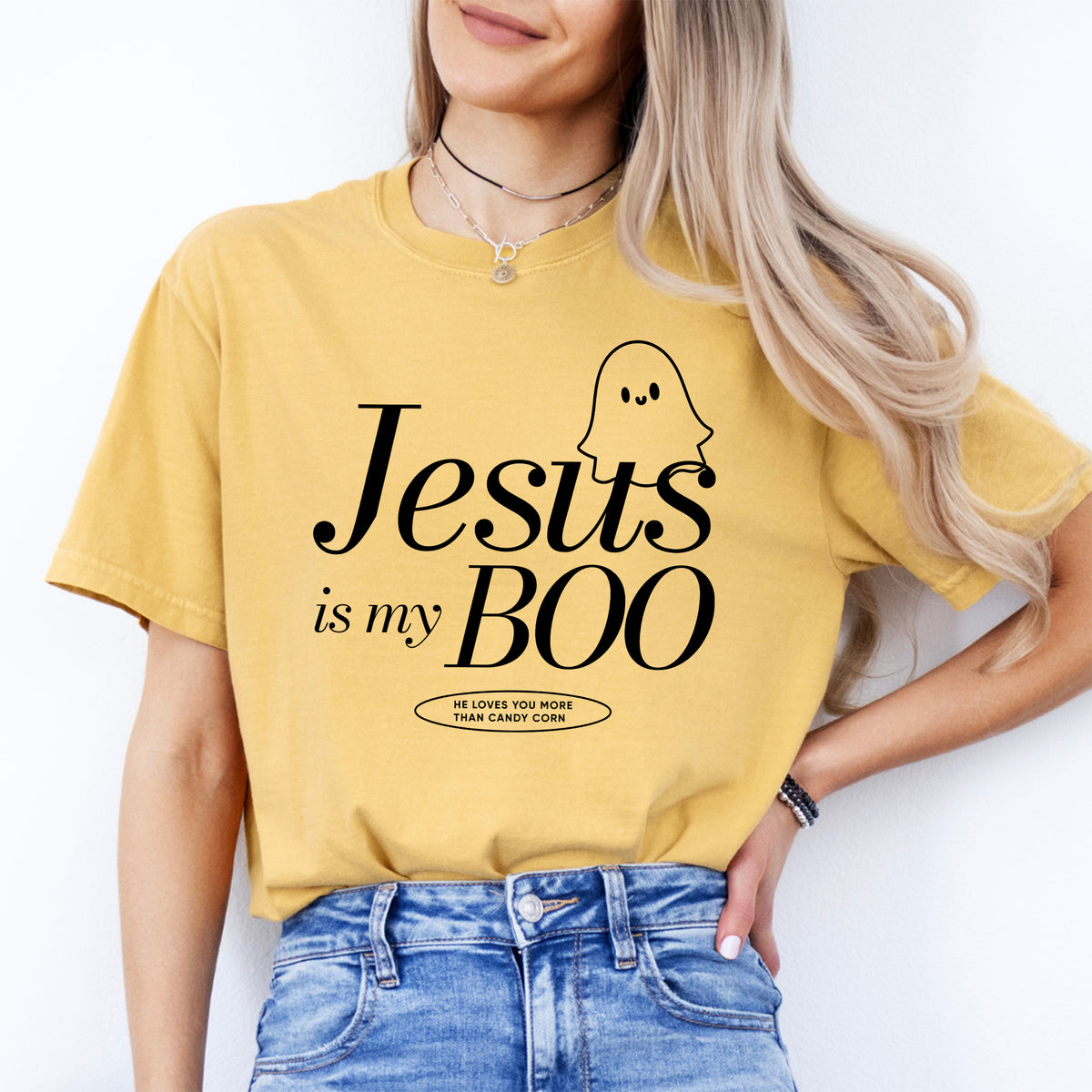 „Jesus Is My BOO“ – Niedliches christliches Oberteil mit Spooky-Season-Motiv