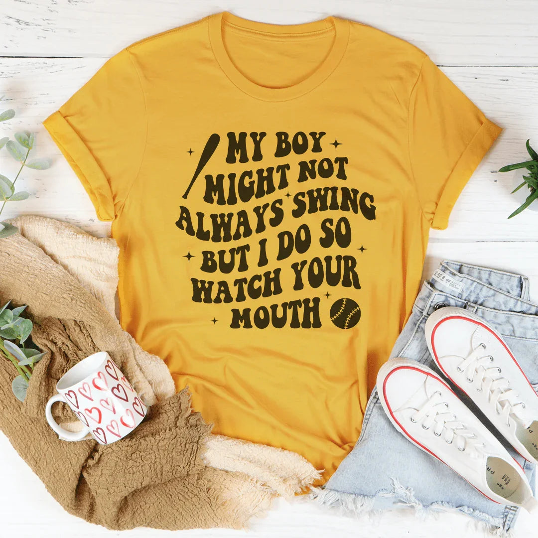 My Boy Might Not Always Swing Tee Mustard / S Peachy Sunday T-Shirt
