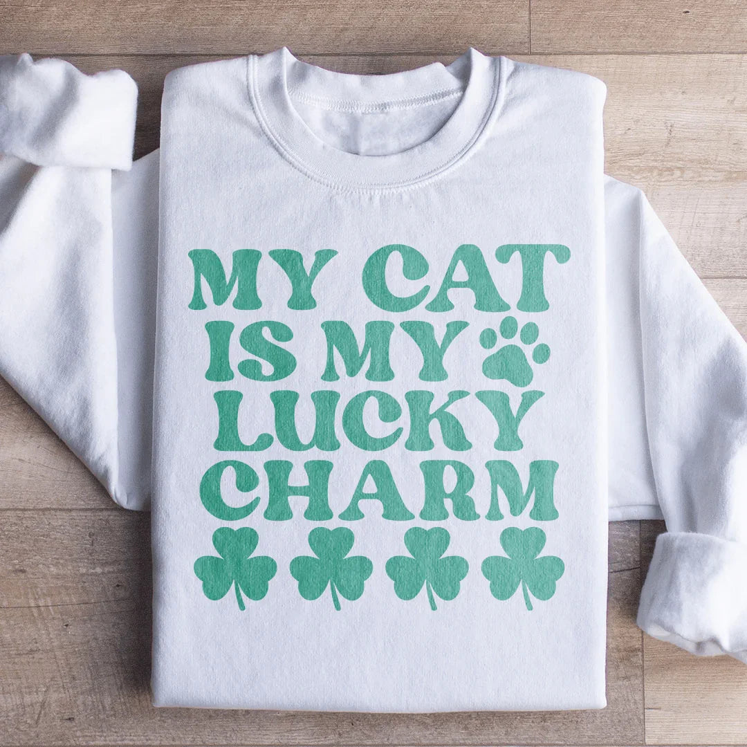 My Cat Is My Lucky Charm Sweatshirt White / S Peachy Sunday T-Shirt